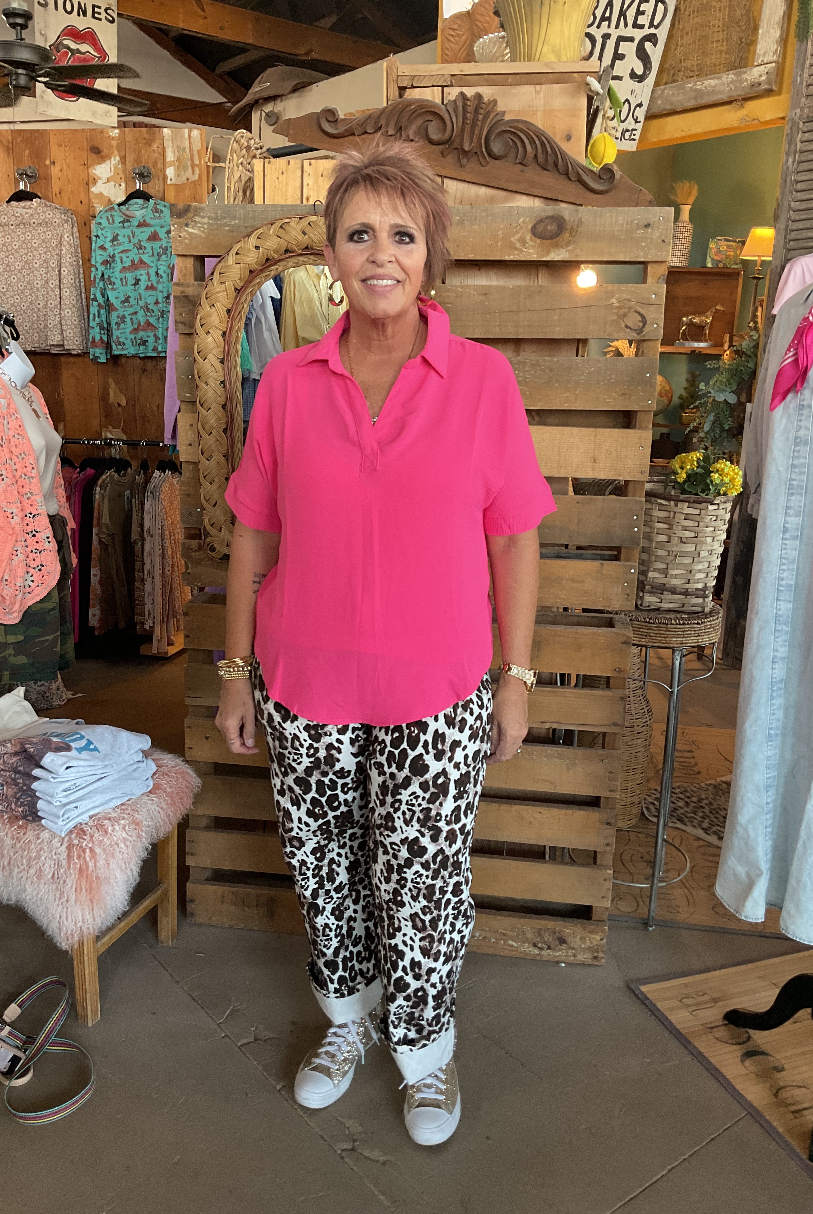Collared V-Neck Short Sleeve Top-Blouse-Zenana-Stuffology - Where Vintage Meets Modern, A Boutique for Real Women in Crosbyton, TX