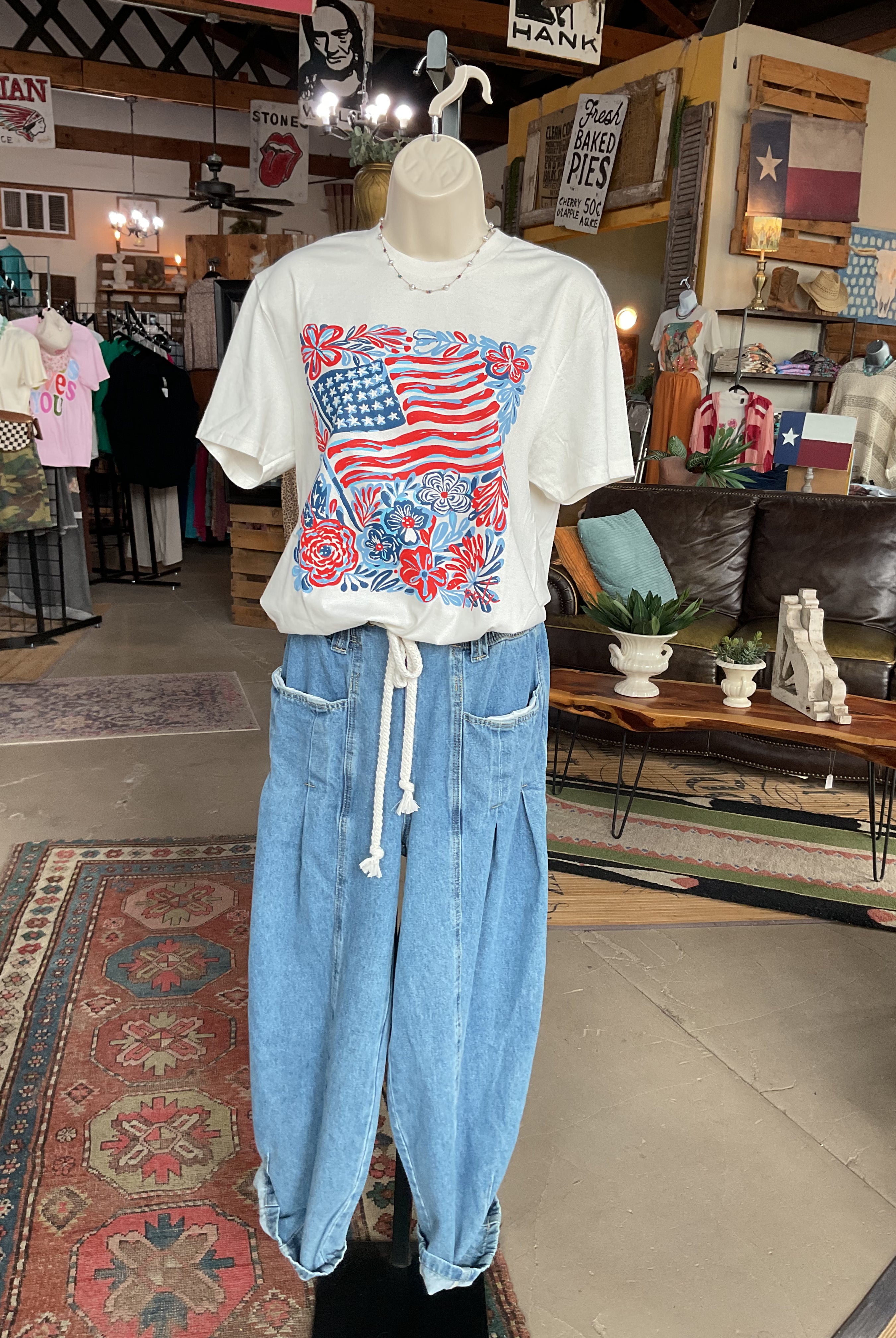 Flag & Flowers Tee-Graphic Tees-Prickly Pear TX-Stuffology - Where Vintage Meets Modern, A Boutique for Real Women in Crosbyton, TX