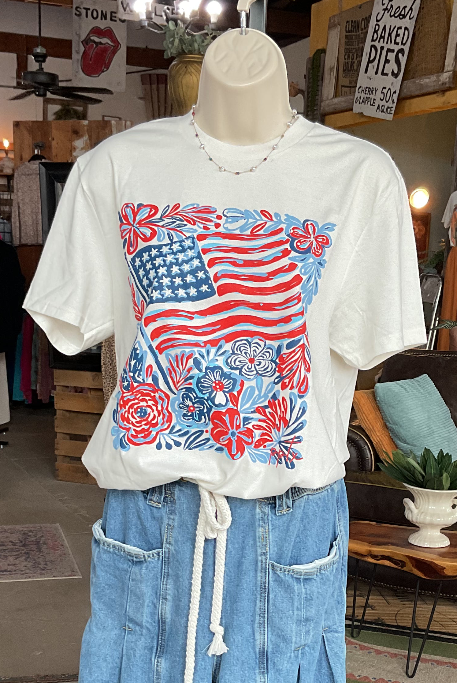Flag & Flowers Tee-Graphic Tees-Prickly Pear TX-Stuffology - Where Vintage Meets Modern, A Boutique for Real Women in Crosbyton, TX
