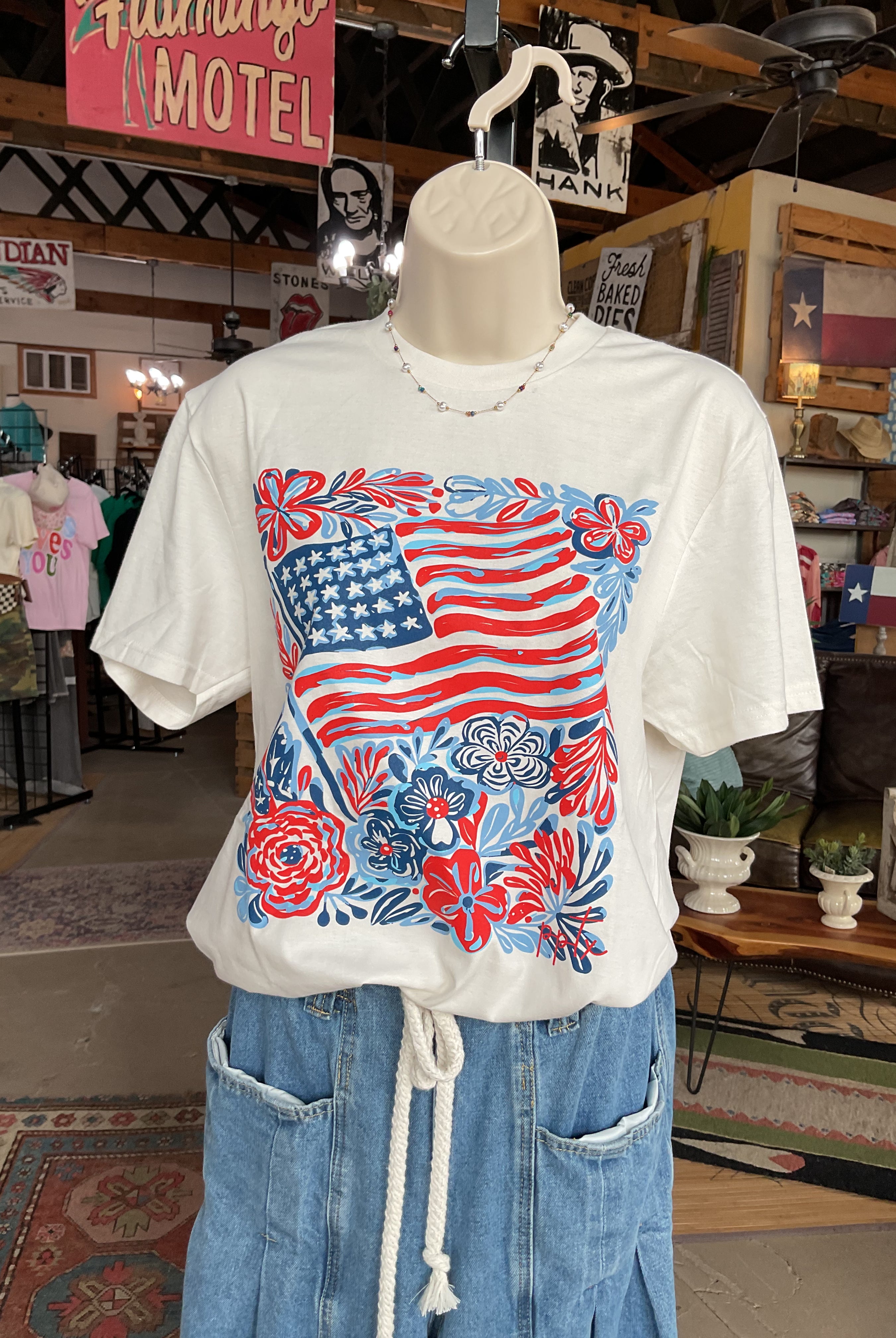 Flag & Flowers Tee-Graphic Tees-Prickly Pear TX-Stuffology - Where Vintage Meets Modern, A Boutique for Real Women in Crosbyton, TX