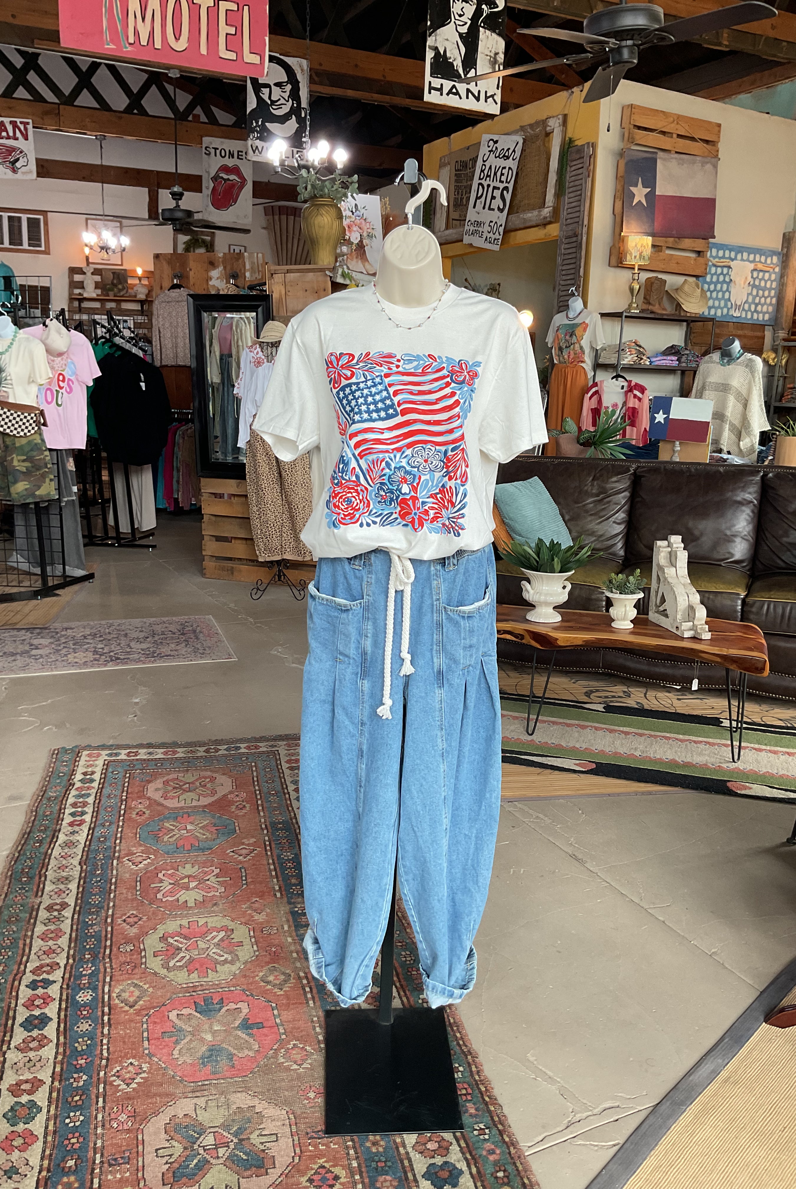 Flag & Flowers Tee-Graphic Tees-Prickly Pear TX-Stuffology - Where Vintage Meets Modern, A Boutique for Real Women in Crosbyton, TX
