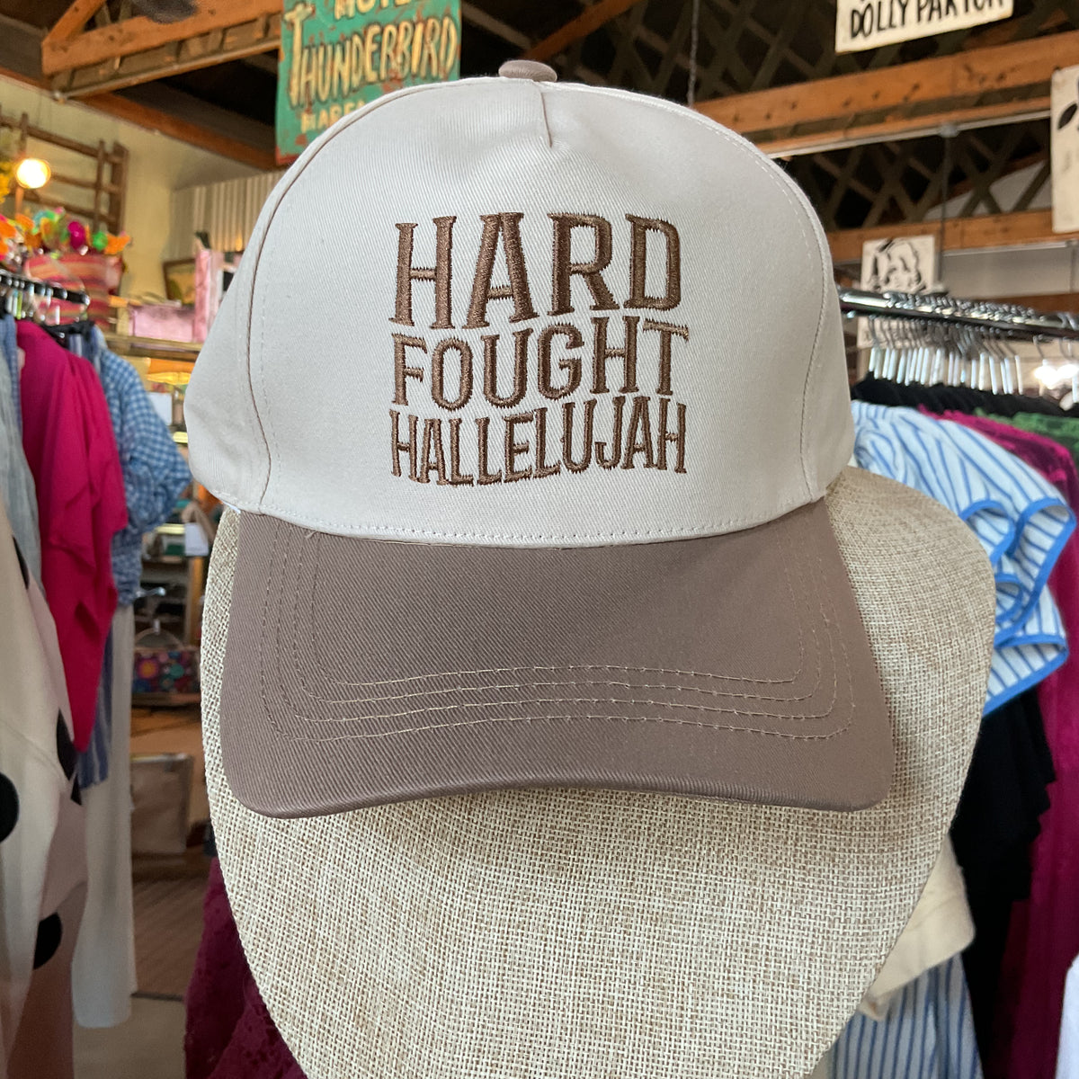 Hard Fought Hallelujah Tan & Black Trucker Hat HFH Stacked Trucker Hat – Brandon Lake main image 3