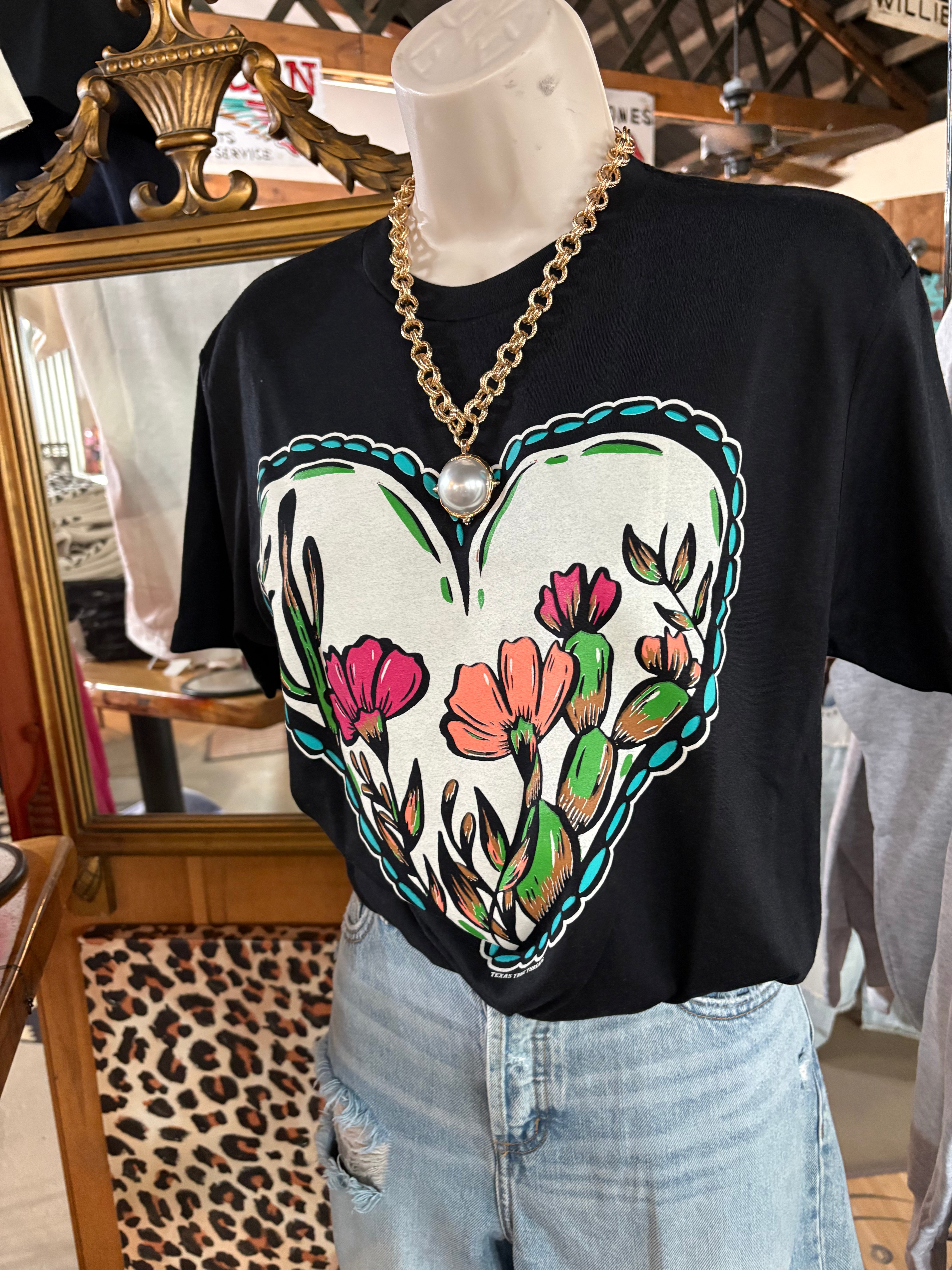 Cactus Heart Bloom Graphic Tee-Graphic Tees-Stuffology Boutique -Stuffology - Where Vintage Meets Modern, A Boutique for Real Women in Crosbyton, TX
