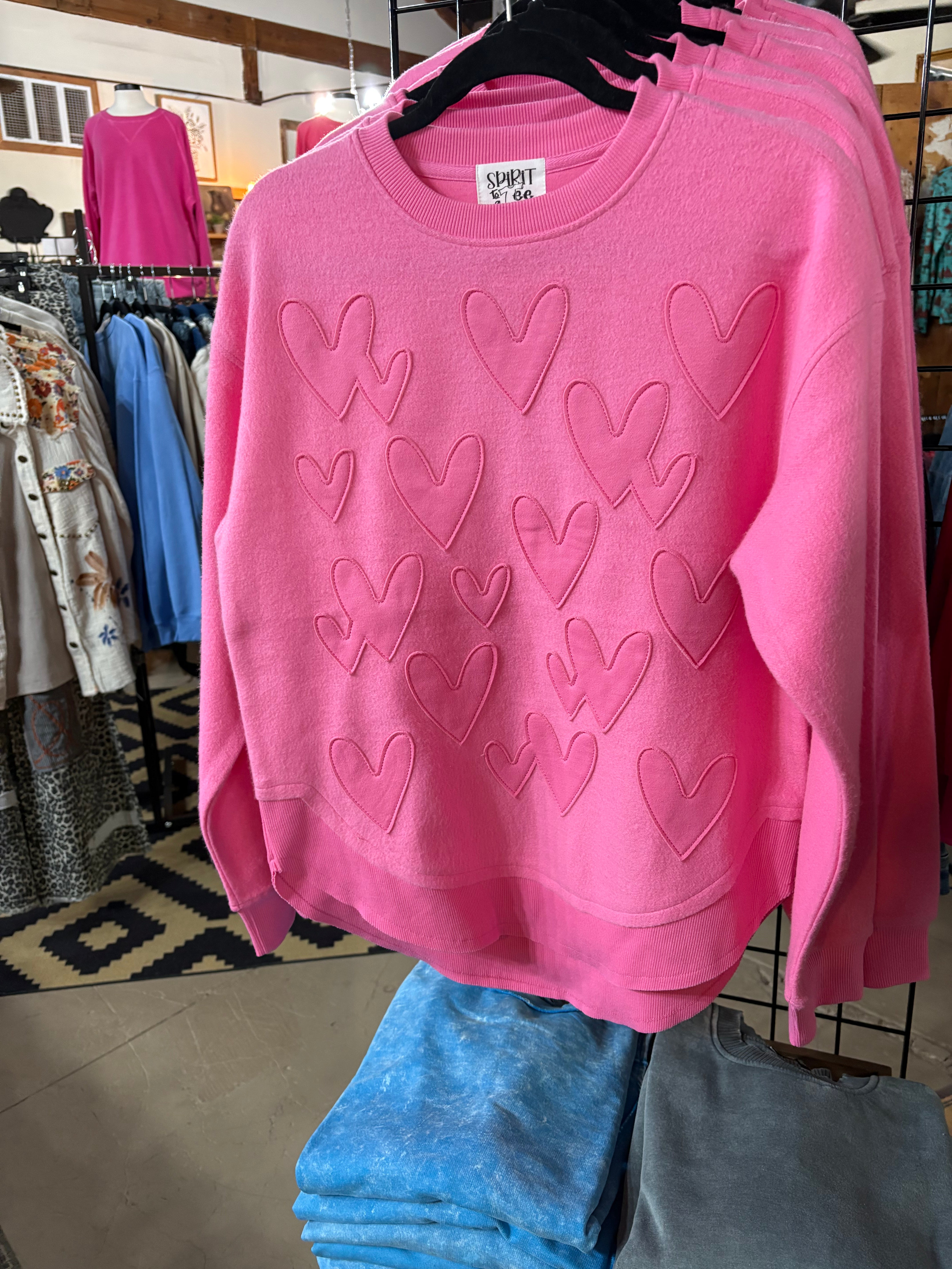 Pink Applique Heart Sweatshirt-SWEATSHIRT-Stuffology Boutique -Stuffology - Where Vintage Meets Modern, A Boutique for Real Women in Crosbyton, TX