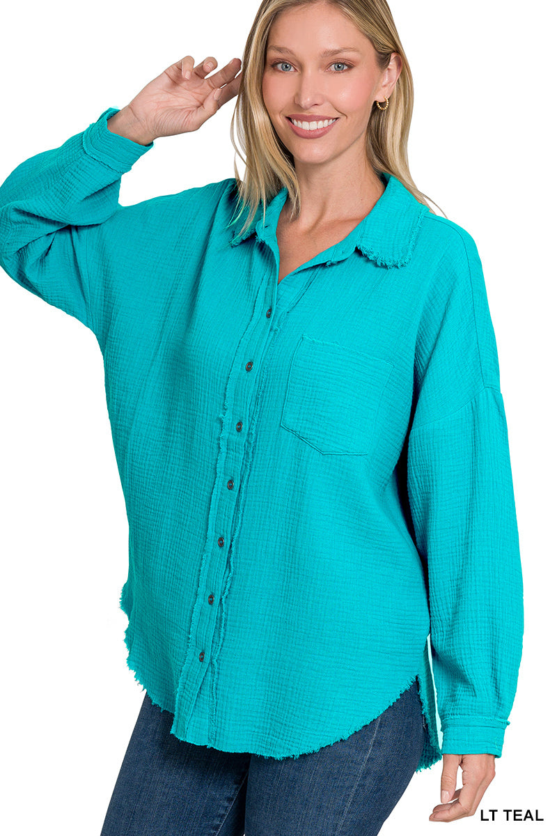 Oversized Gauze Shirt-Zenana-Stuffology - Where Vintage Meets Modern, A Boutique for Real Women in Crosbyton, TX