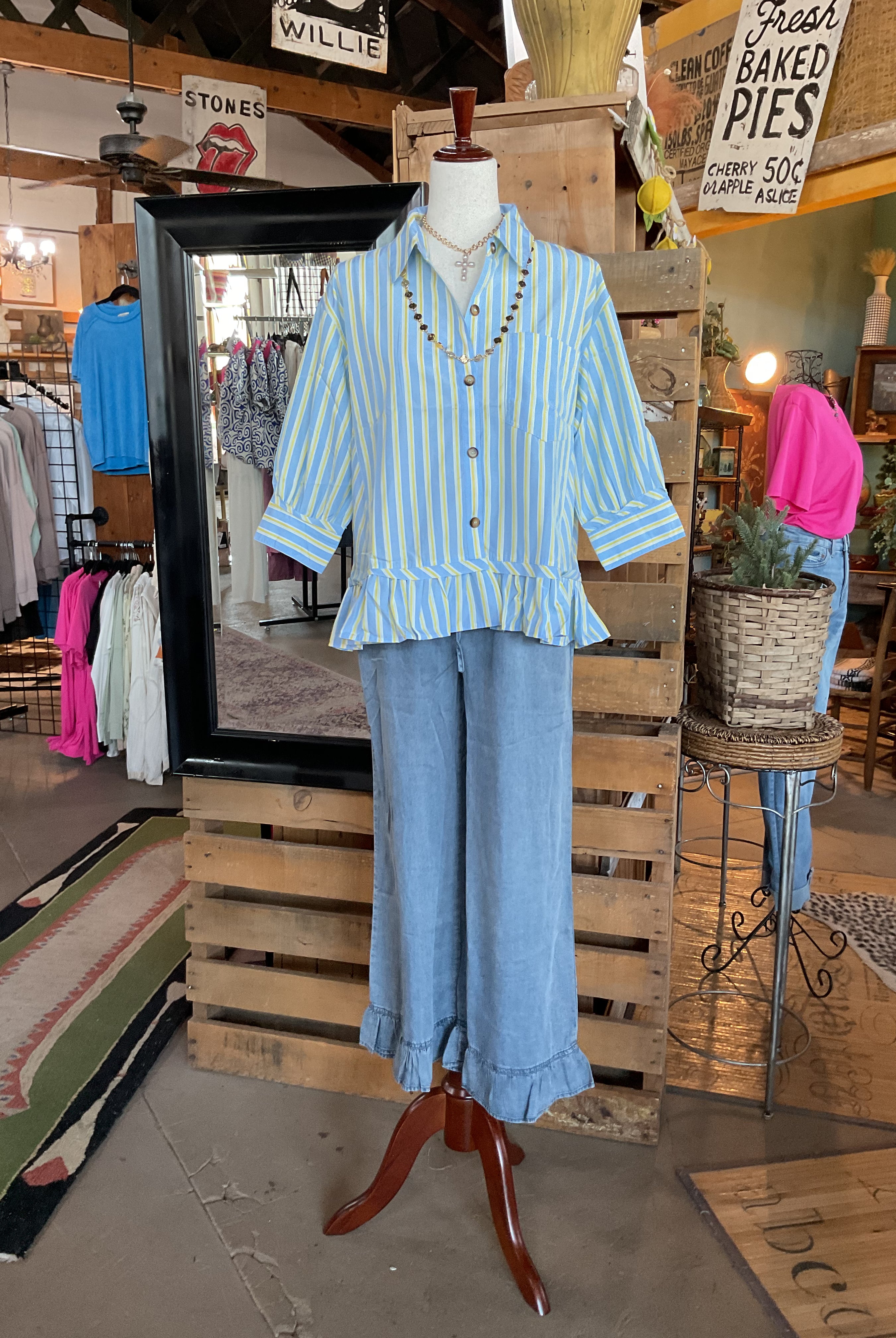 Blue Skies Striped Peplum Top-Top-Sewn and Seen-Stuffology - Where Vintage Meets Modern, A Boutique for Real Women in Crosbyton, TX