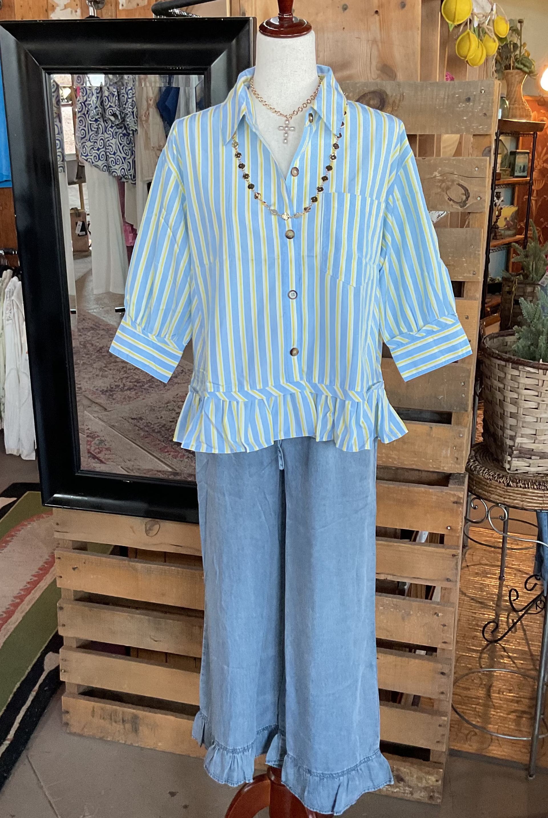 Blue Skies Striped Peplum Top-Top-Sewn and Seen-Stuffology - Where Vintage Meets Modern, A Boutique for Real Women in Crosbyton, TX