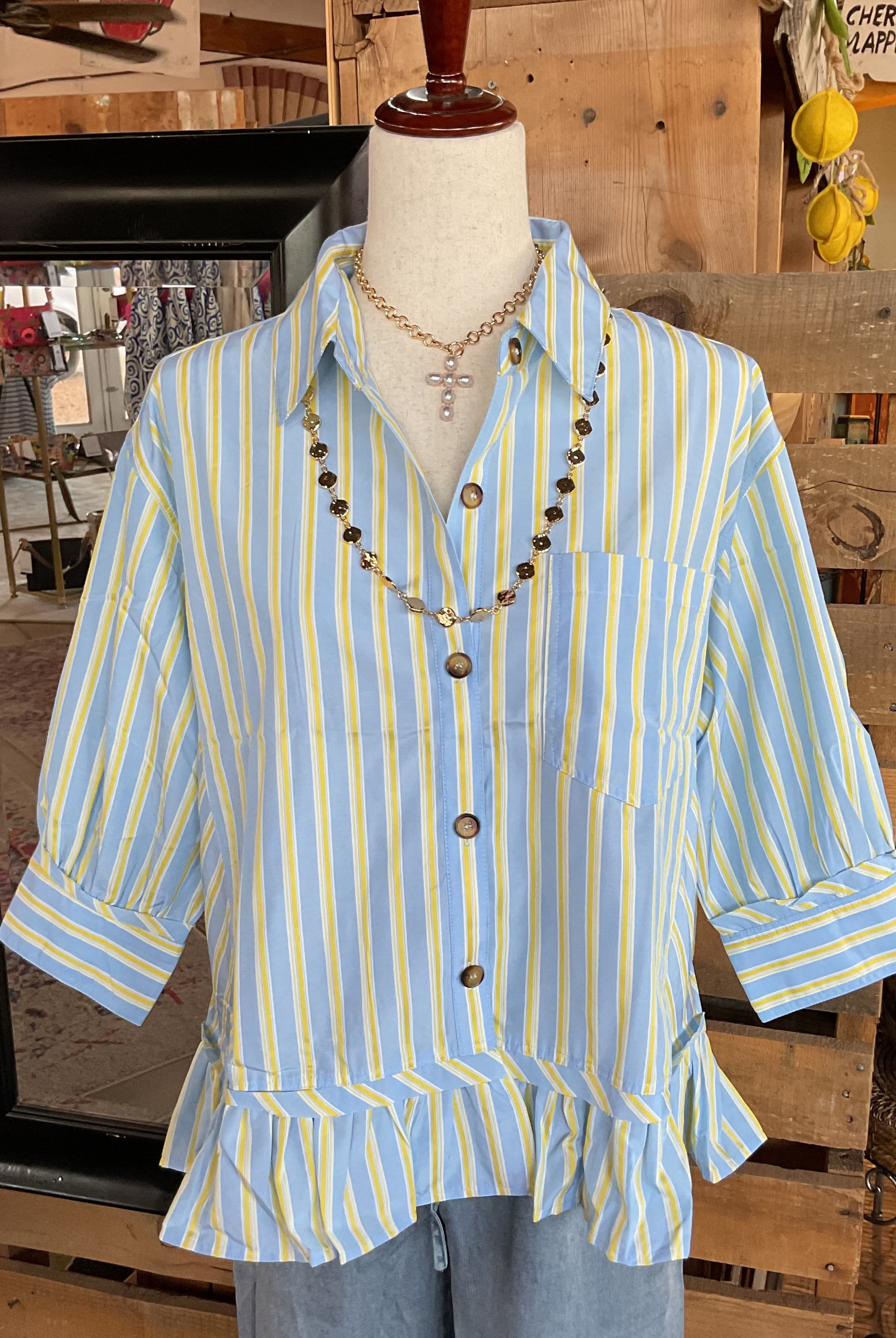 Blue Skies Striped Peplum Top-Top-Sewn and Seen-Stuffology - Where Vintage Meets Modern, A Boutique for Real Women in Crosbyton, TX