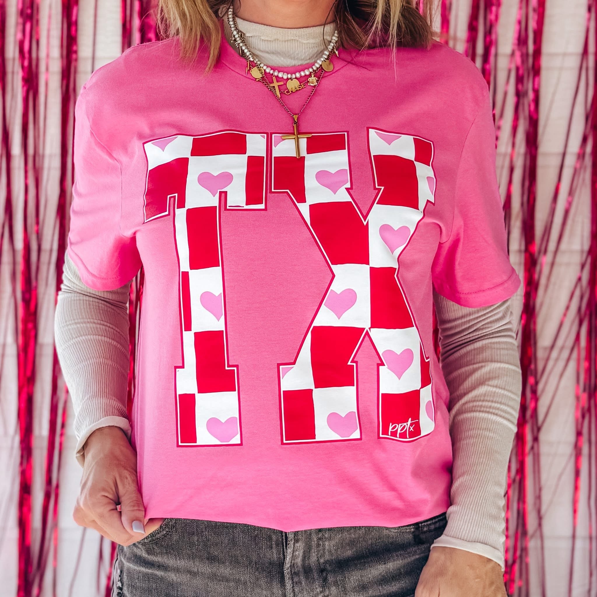 TX Heart Checker Graphic Tee-Graphic Tees-Stuffology Boutique -Stuffology - Where Vintage Meets Modern, A Boutique for Real Women in Crosbyton, TX