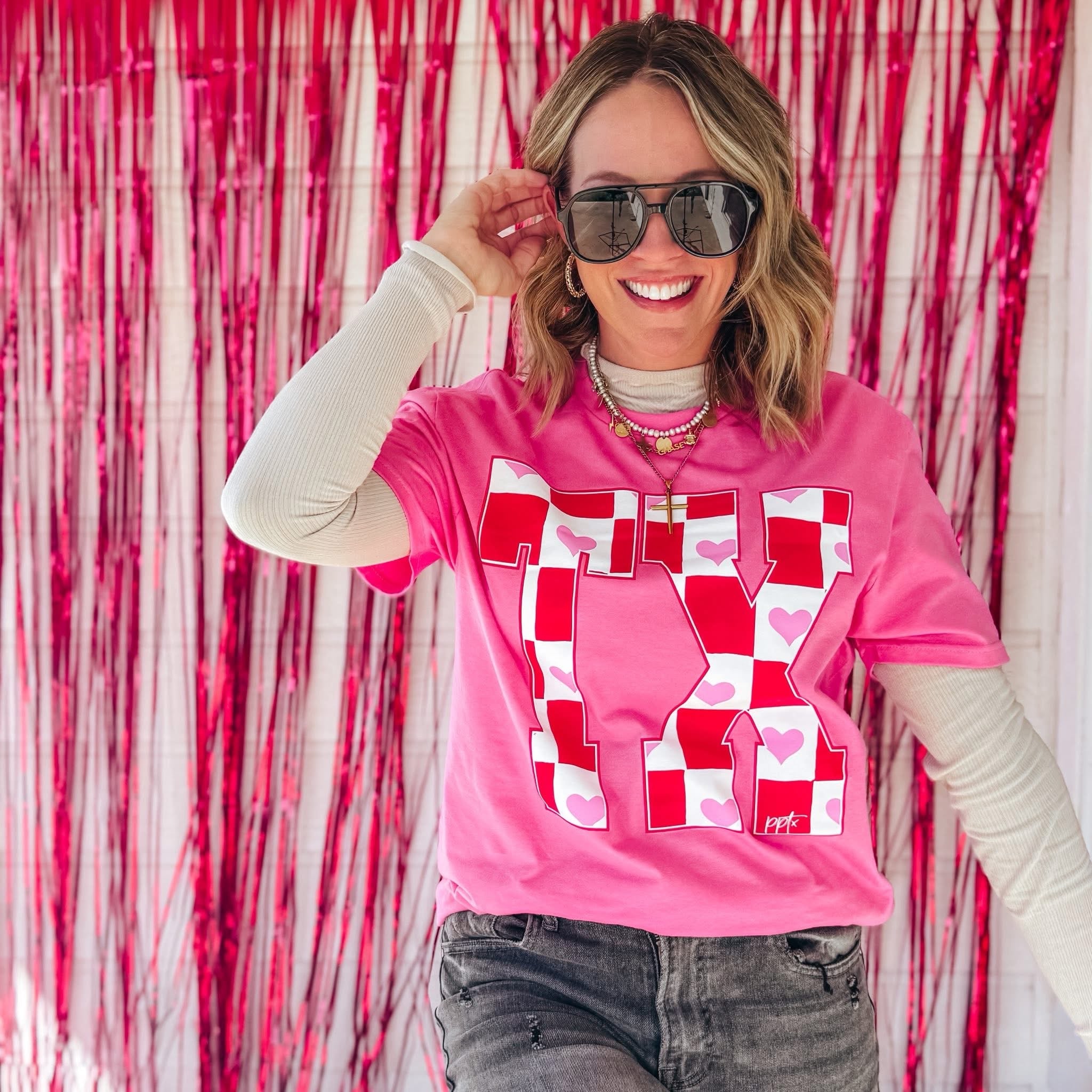 TX Heart Checker Graphic Tee-Graphic Tees-Stuffology Boutique -Stuffology - Where Vintage Meets Modern, A Boutique for Real Women in Crosbyton, TX