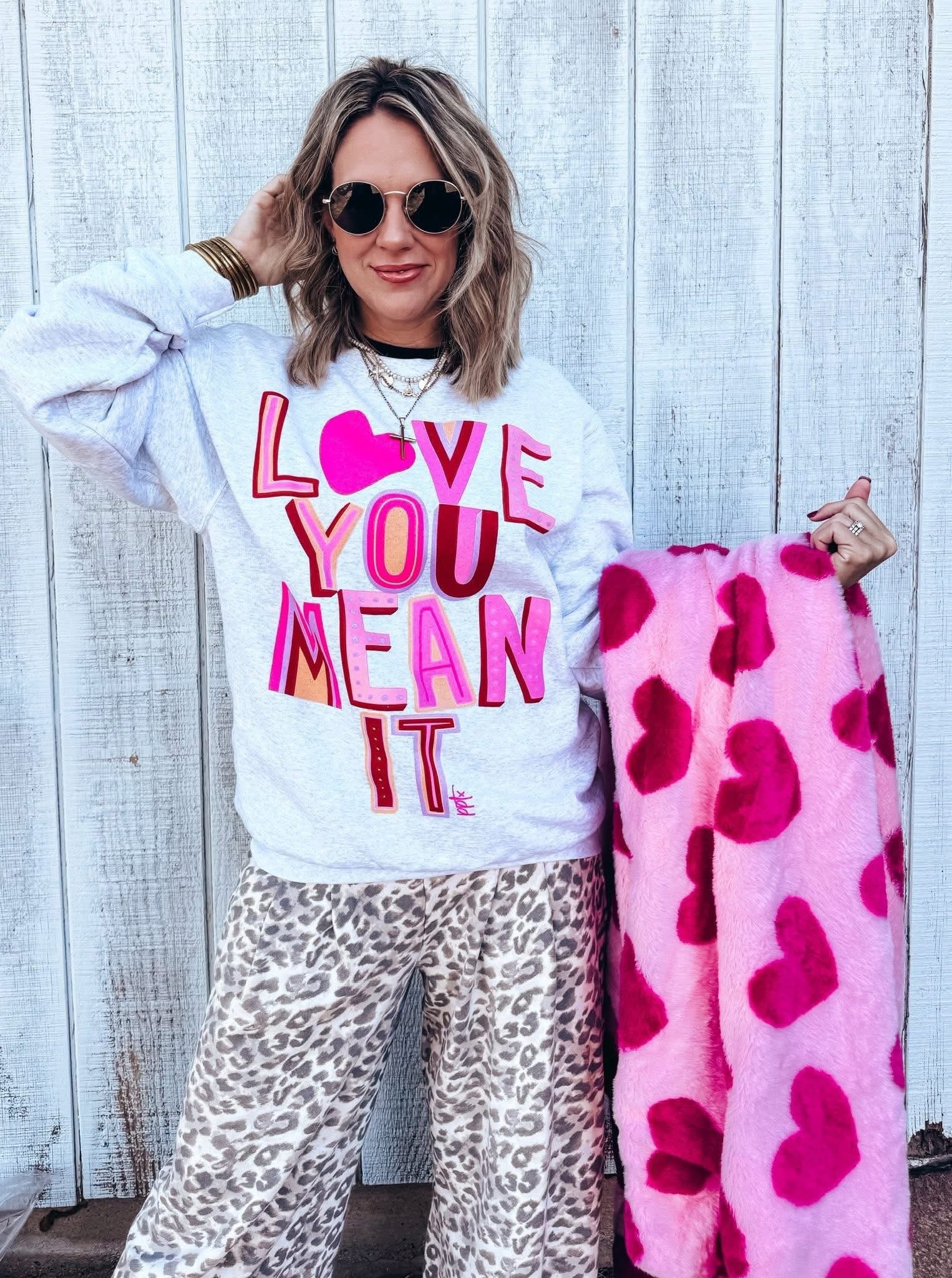 Love You Mean It Sweatshirt🎀-SWEATSHIRT-Stuffology Boutique -Stuffology - Where Vintage Meets Modern, A Boutique for Real Women in Crosbyton, TX