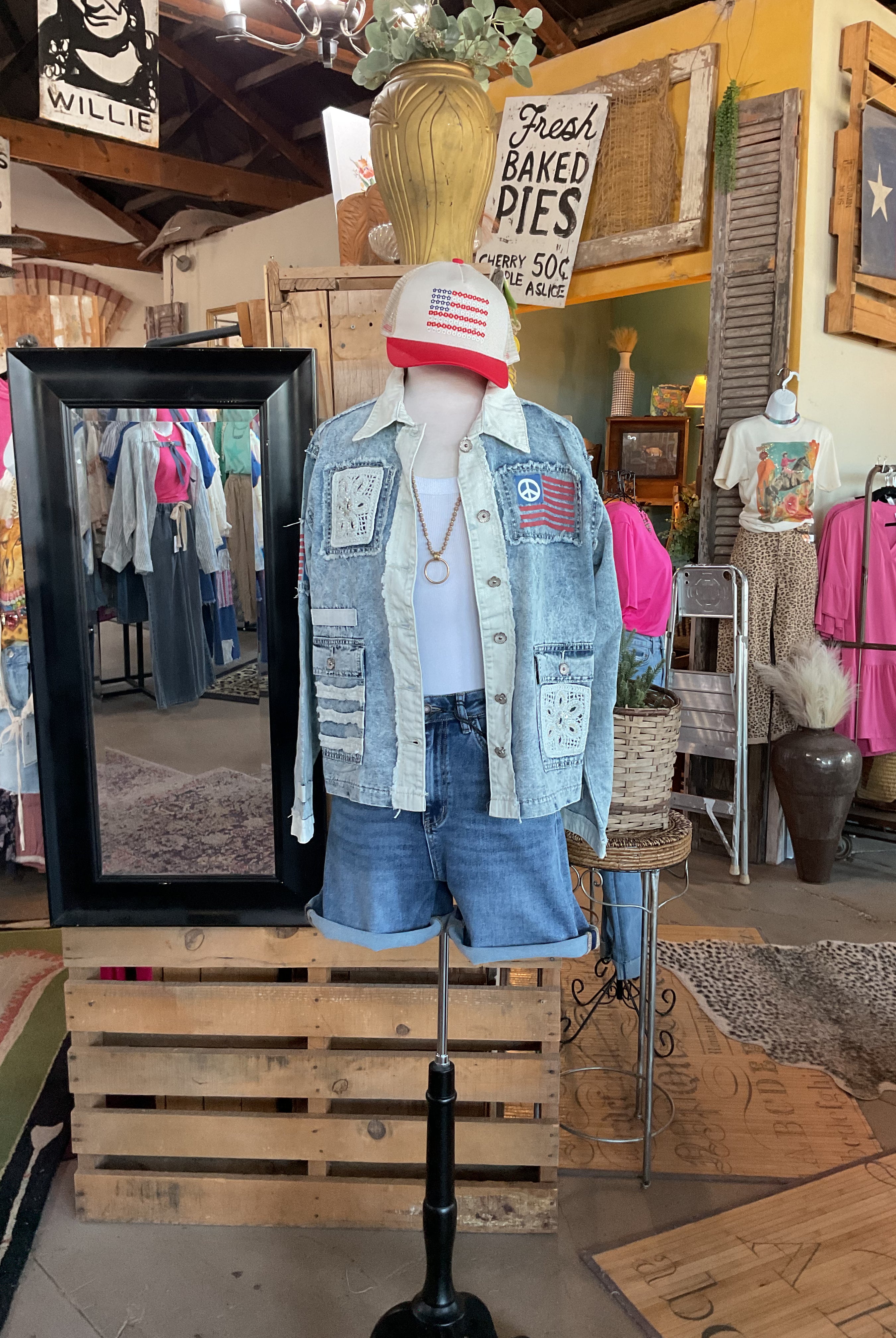 Americana Patchwork Denim Jacket-Denim Jacket-Pol Clothing-Stuffology - Where Vintage Meets Modern, A Boutique for Real Women in Crosbyton, TX