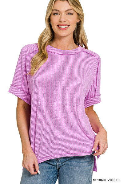 Short Sleeve Ribbed Round Neck Top-Tops-Zenana-Stuffology - Where Vintage Meets Modern, A Boutique for Real Women in Crosbyton, TX
