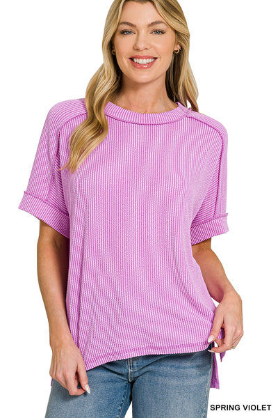 Short Sleeve Ribbed Round Neck Top-Tops-Zenana-Stuffology - Where Vintage Meets Modern, A Boutique for Real Women in Crosbyton, TX