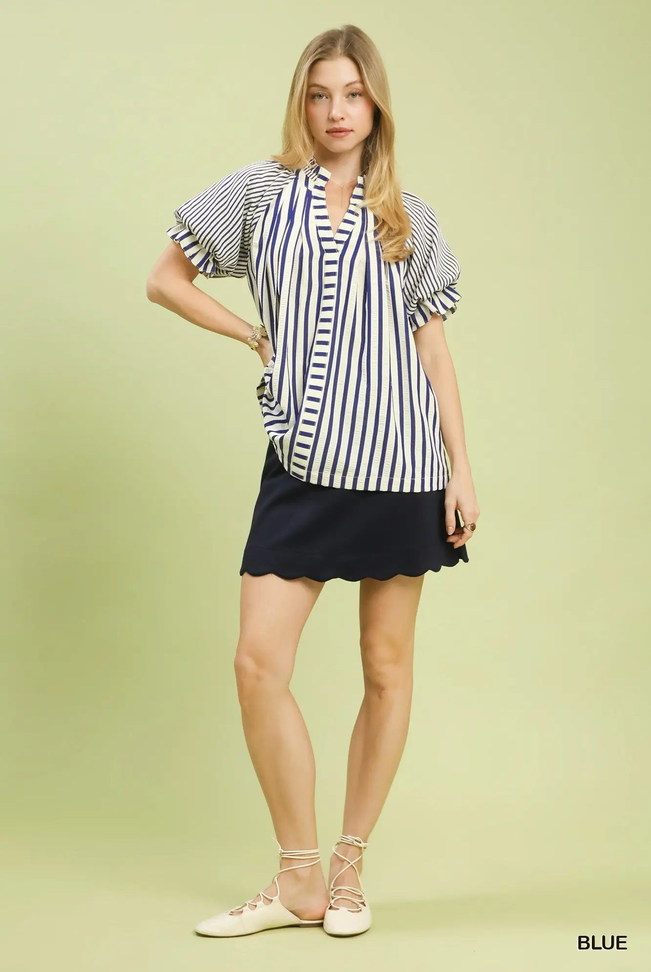 Seaside Stripe Ruffle Sleeve Top-Blouse-Umgee-Stuffology - Where Vintage Meets Modern, A Boutique for Real Women in Crosbyton, TX