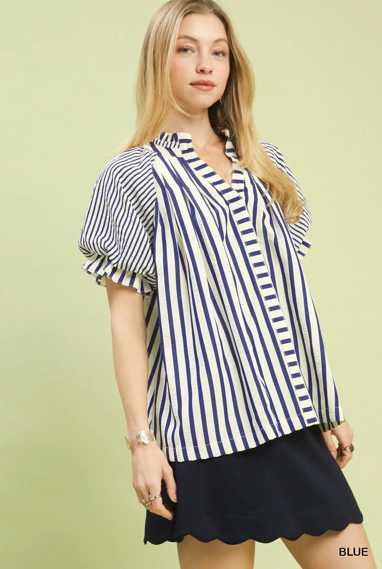Seaside Stripe Ruffle Sleeve Top-Blouse-Umgee-Stuffology - Where Vintage Meets Modern, A Boutique for Real Women in Crosbyton, TX