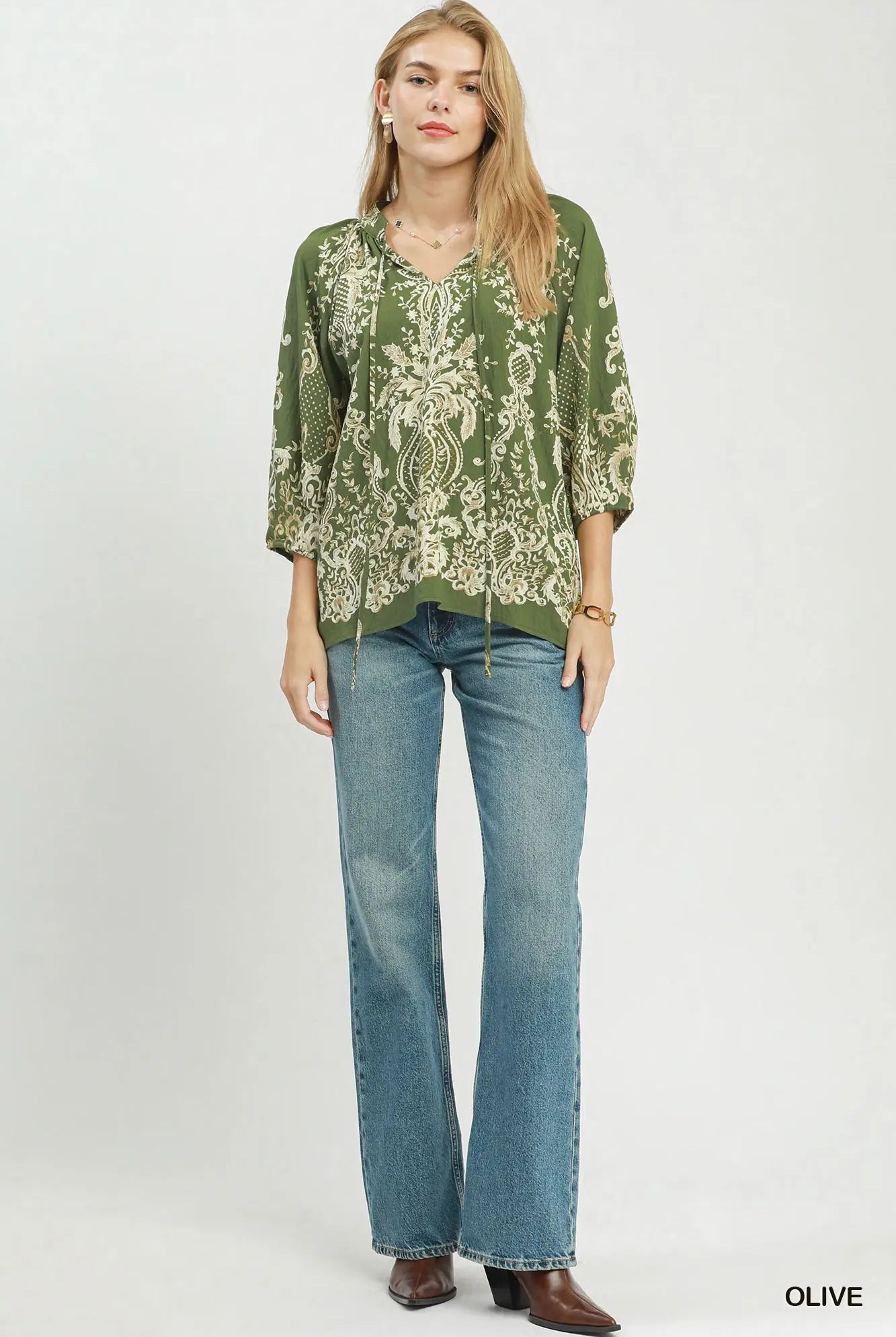 Olive Heirloom Blouse-Blouse-Umgee-Stuffology - Where Vintage Meets Modern, A Boutique for Real Women in Crosbyton, TX