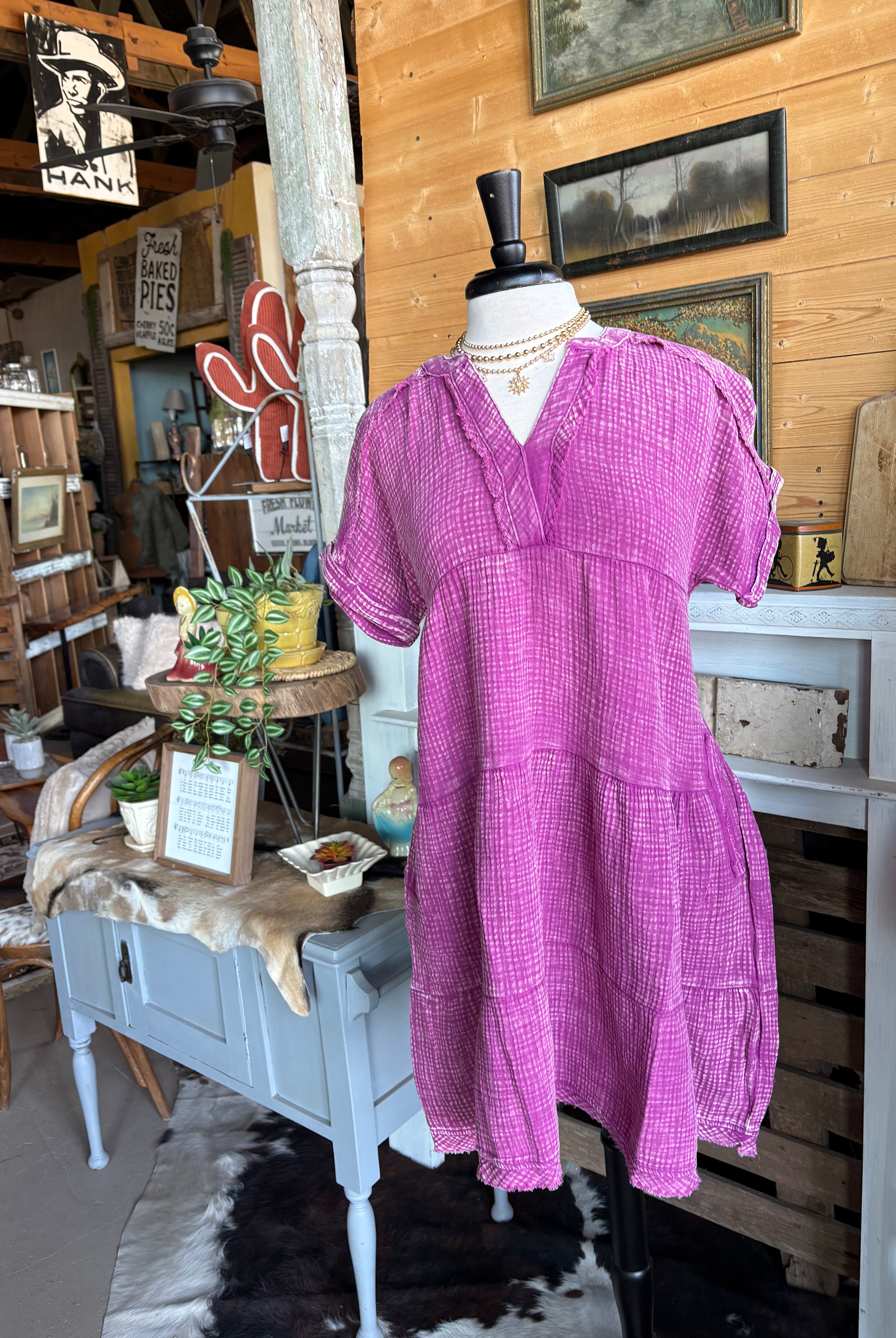 V-neck Gauze Dress-Dresses-Zenana-Stuffology - Where Vintage Meets Modern, A Boutique for Real Women in Crosbyton, TX