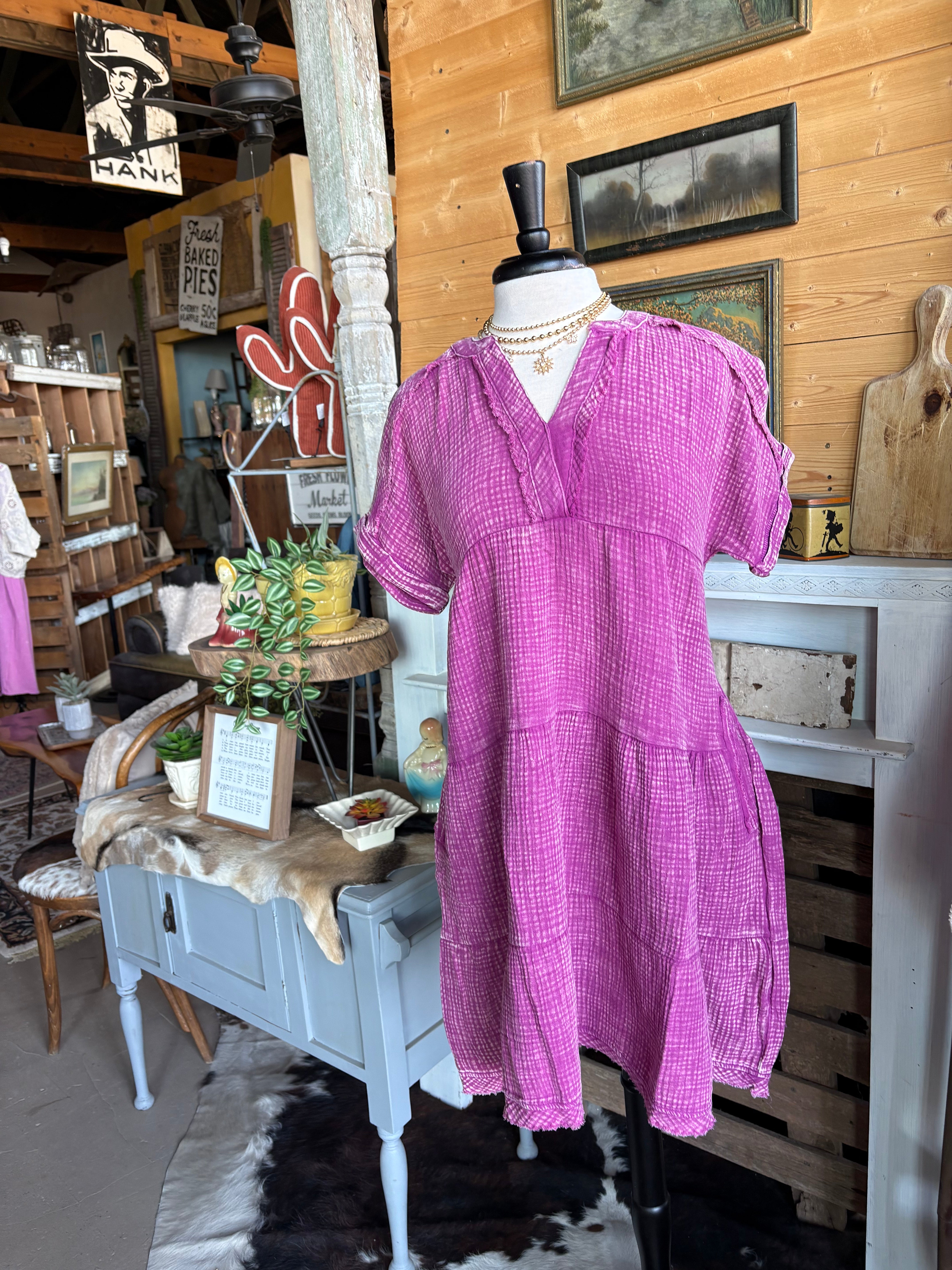 V-neck Gauze Dress-Dresses-Zenana-Stuffology - Where Vintage Meets Modern, A Boutique for Real Women in Crosbyton, TX