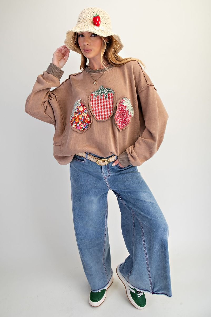 Strawberry Patch Washed Terry Pullover-Pullover Top-Easel-Stuffology - Where Vintage Meets Modern, A Boutique for Real Women in Crosbyton, TX