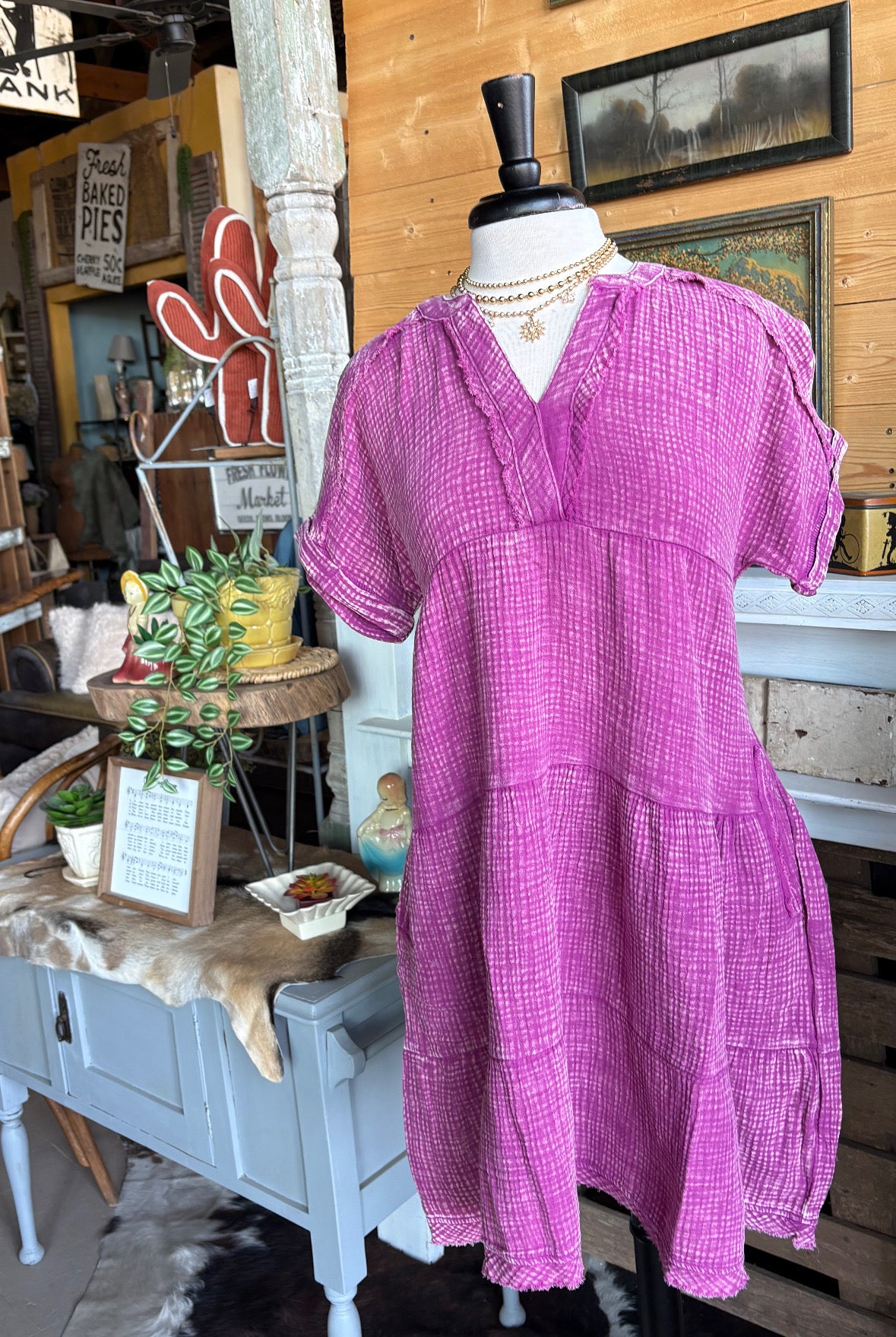 V-neck Gauze Dress-Dresses-Zenana-Stuffology - Where Vintage Meets Modern, A Boutique for Real Women in Crosbyton, TX