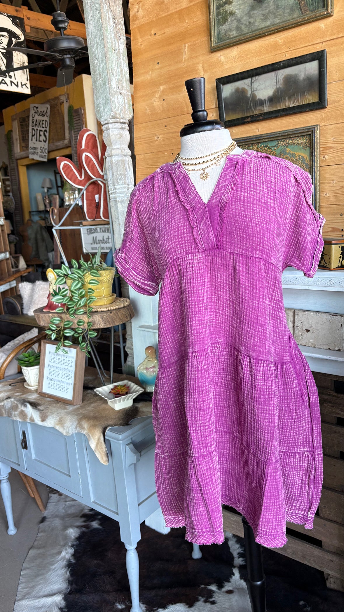 V-neck Gauze Dress-Dresses-Zenana-Stuffology - Where Vintage Meets Modern, A Boutique for Real Women in Crosbyton, TX