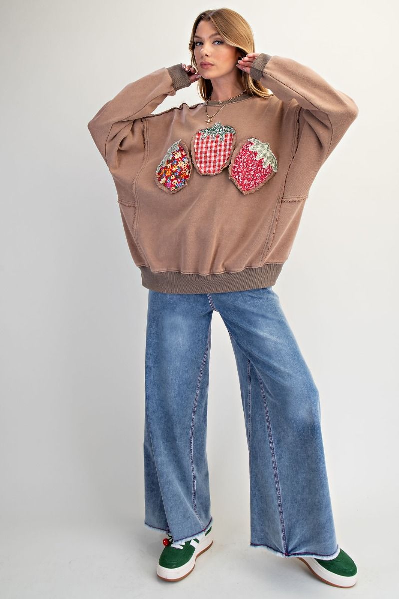 Strawberry Patch Washed Terry Pullover-Pullover Top-Easel-Stuffology - Where Vintage Meets Modern, A Boutique for Real Women in Crosbyton, TX