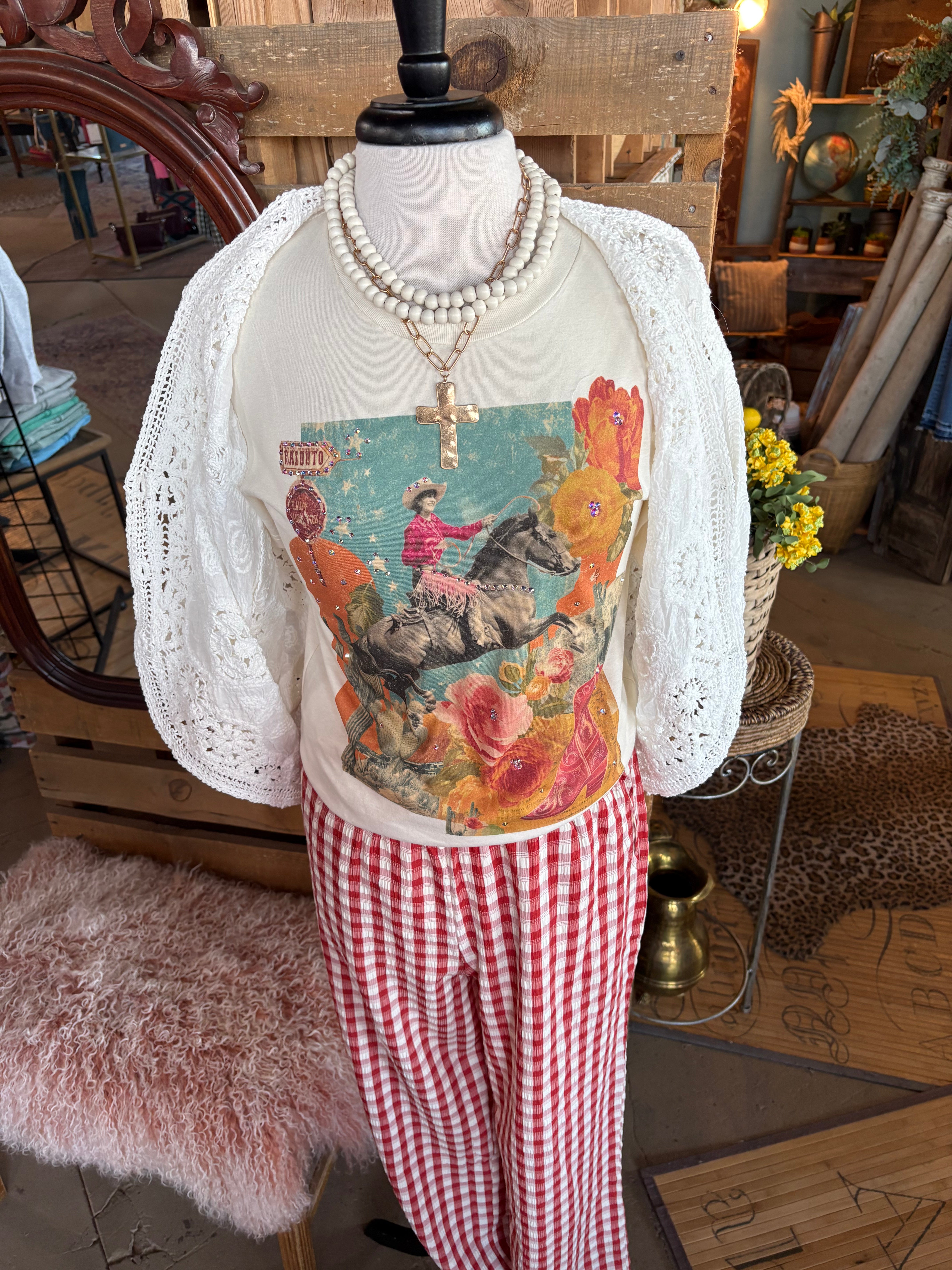 Vintage Rodeo Cowgirl Graphic Tee-Women > Tops > Tshirts > Graphic-The Queen Gypsy-Stuffology - Where Vintage Meets Modern, A Boutique for Real Women in Crosbyton, TX