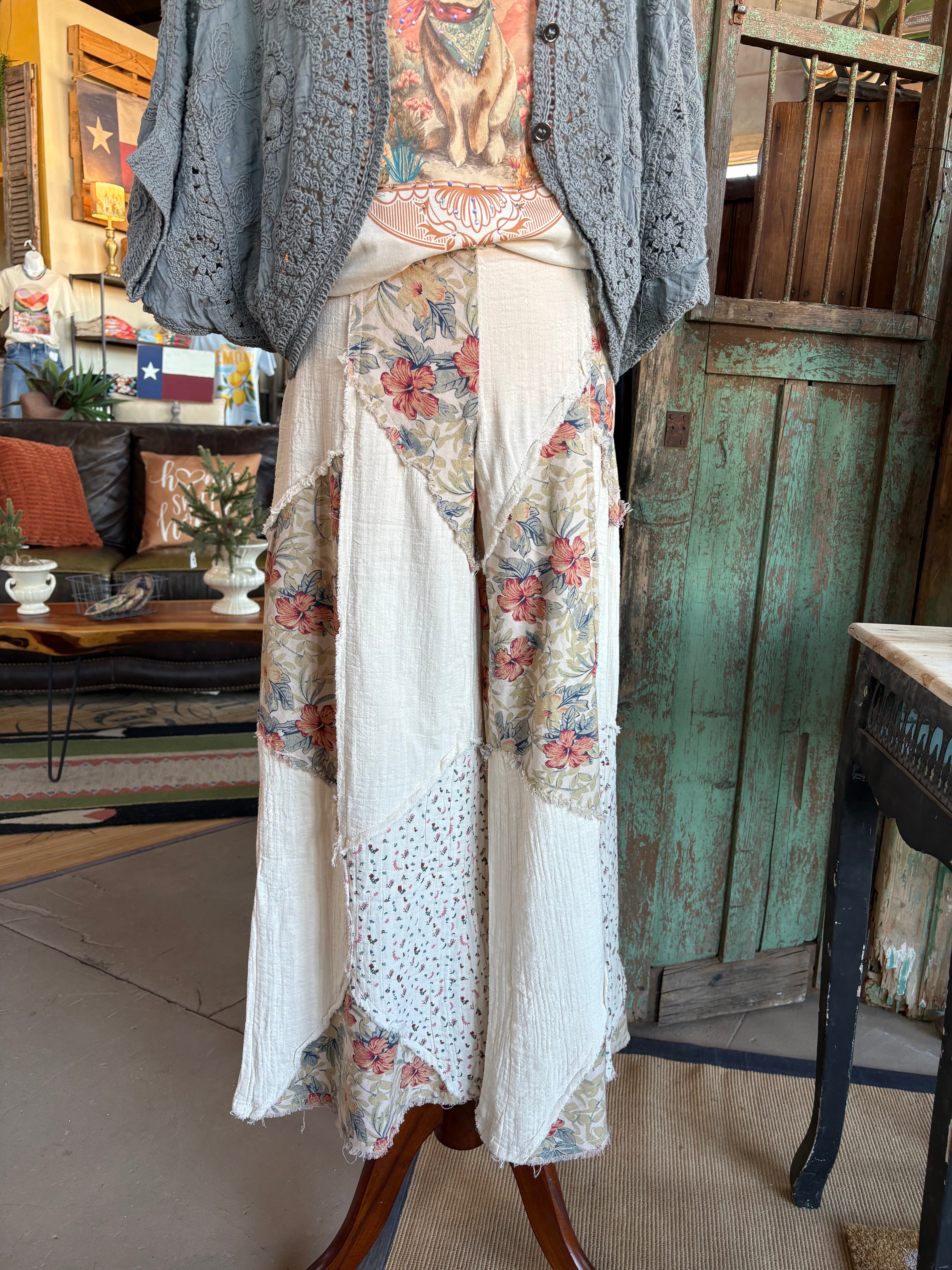 Printed Patchwork Double Gauze Pants – Natural-Pants-Pol Clothing-Stuffology - Where Vintage Meets Modern, A Boutique for Real Women in Crosbyton, TX