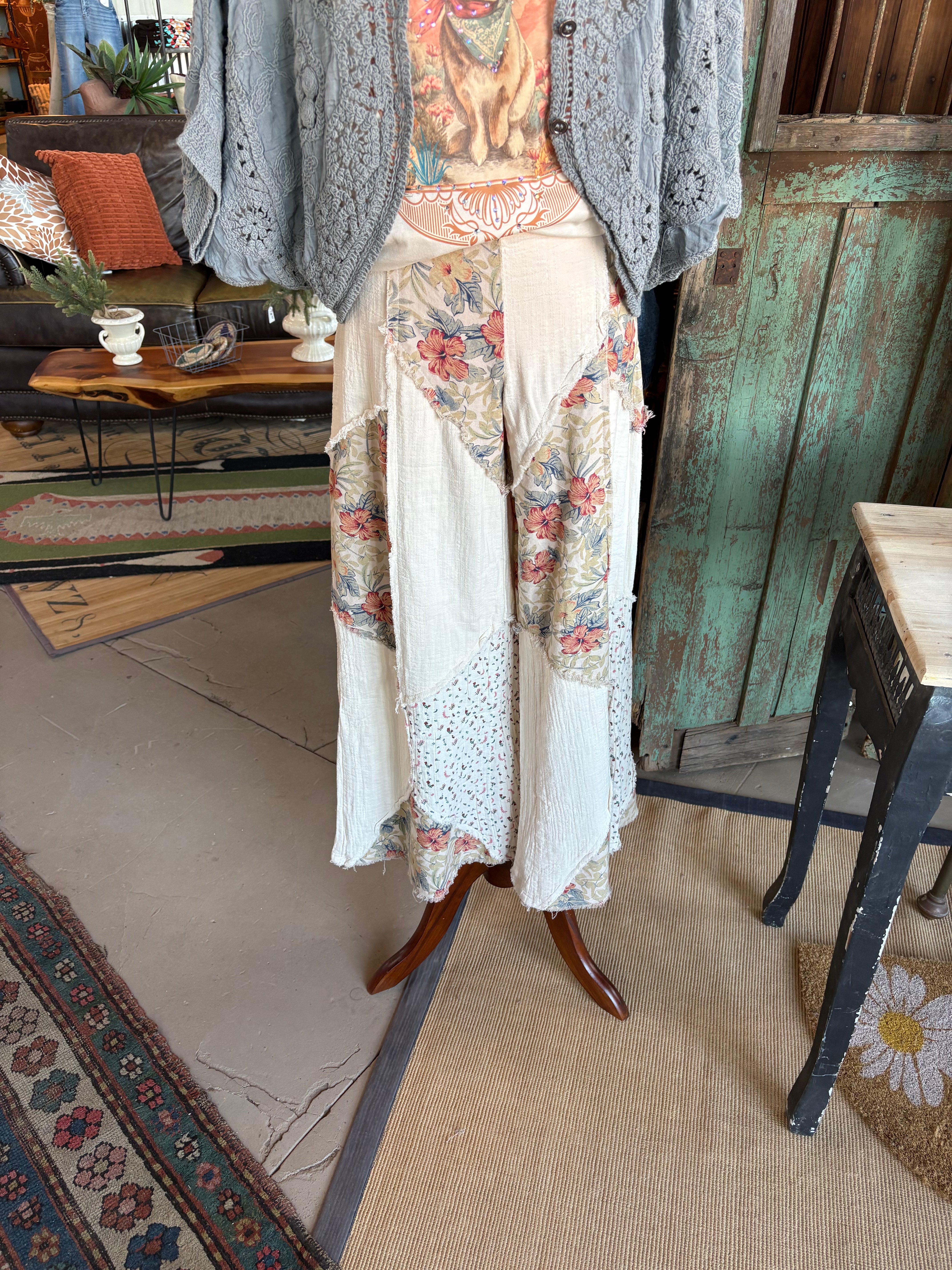 Printed Patchwork Double Gauze Pants – Natural-Pants-Pol Clothing-Stuffology - Where Vintage Meets Modern, A Boutique for Real Women in Crosbyton, TX