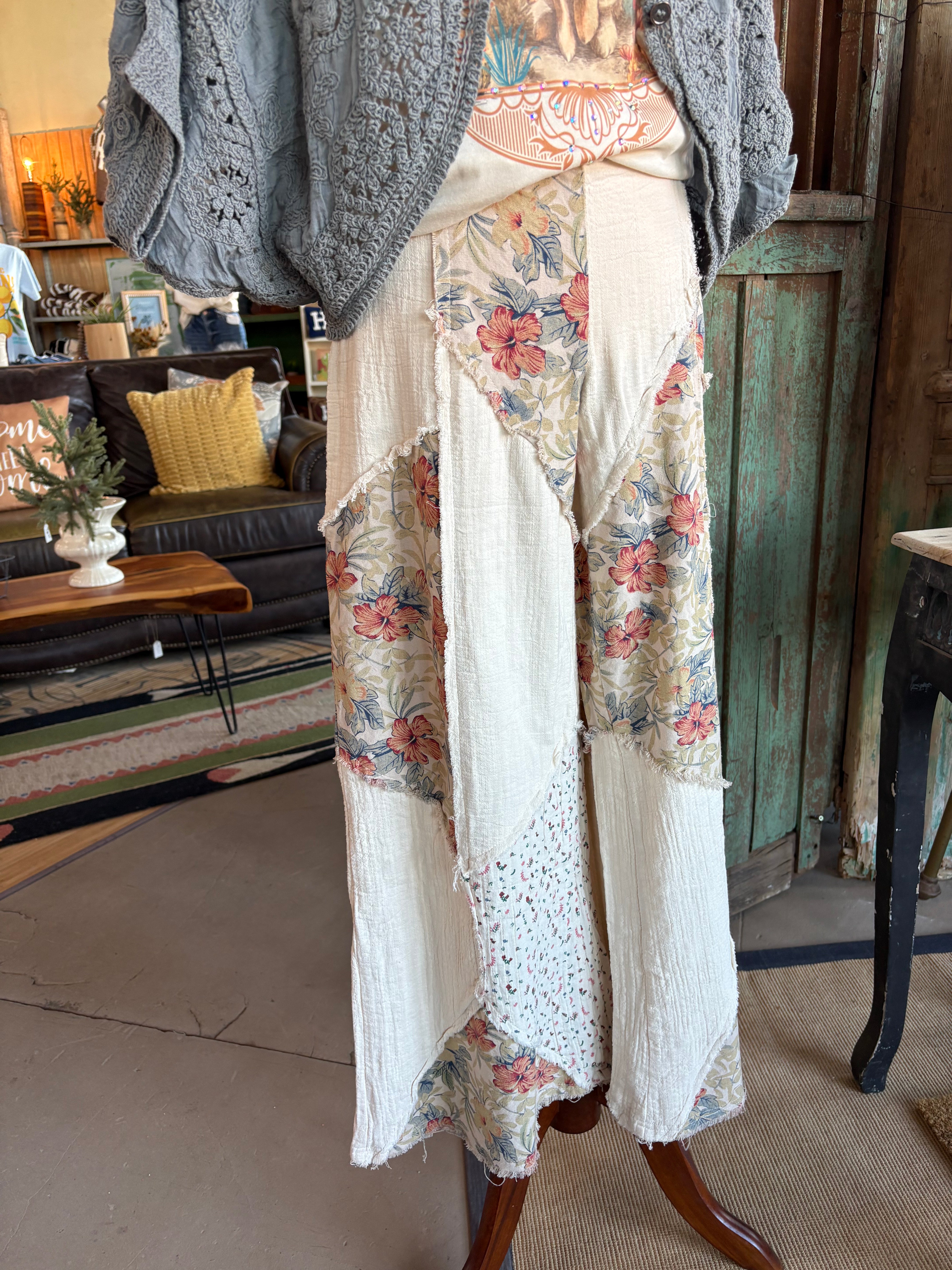Printed Patchwork Double Gauze Pants – Natural-Pants-Pol Clothing-Stuffology - Where Vintage Meets Modern, A Boutique for Real Women in Crosbyton, TX