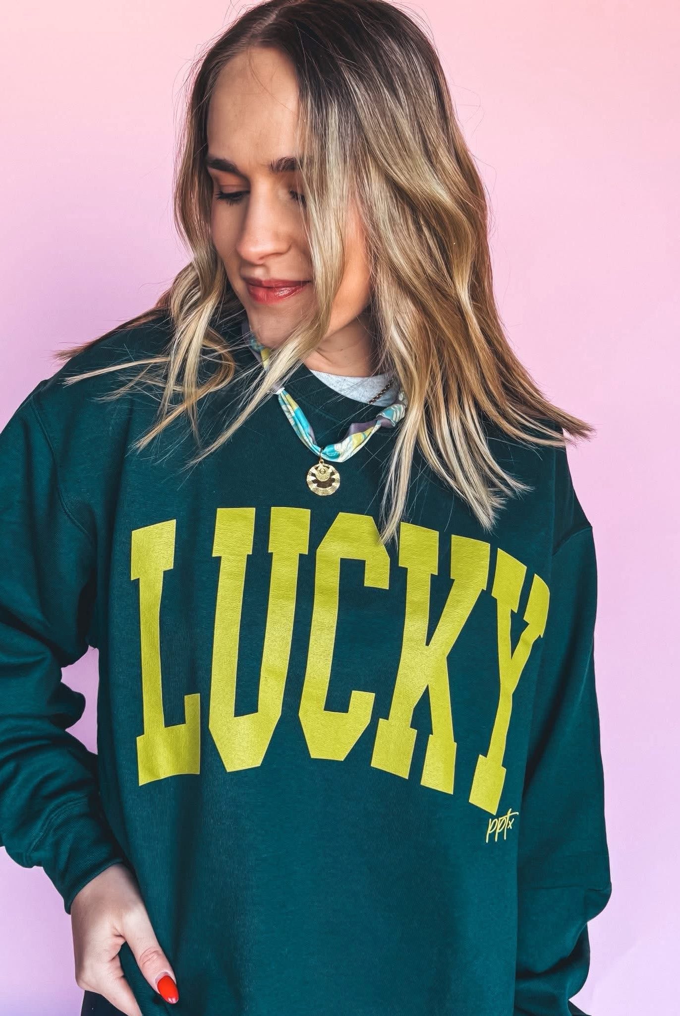LUCKY Graphic Sweatshirt-SWEATSHIRT-Stuffology Boutique -Stuffology - Where Vintage Meets Modern, A Boutique for Real Women in Crosbyton, TX