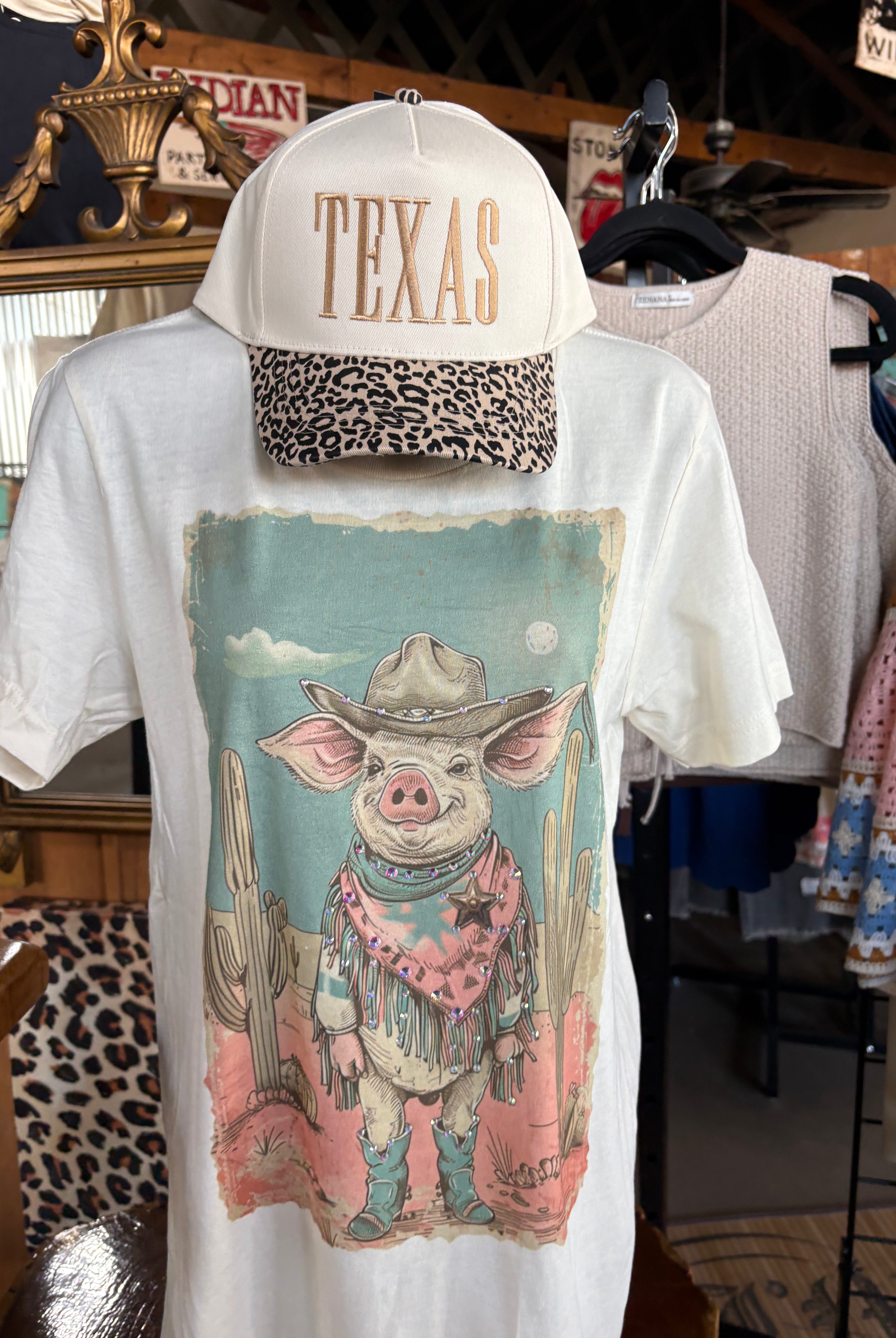 Boss Hog Pig Tee with Crystals-Women > Tops > Tshirts > Graphic-Stuffology Boutique -Stuffology - Where Vintage Meets Modern, A Boutique for Real Women in Crosbyton, TX