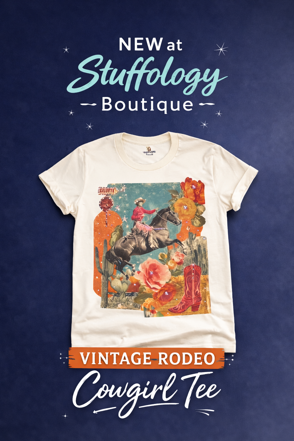 Vintage Rodeo Cowgirl Graphic Tee-Women > Tops > Tshirts > Graphic-The Queen Gypsy-Stuffology - Where Vintage Meets Modern, A Boutique for Real Women in Crosbyton, TX