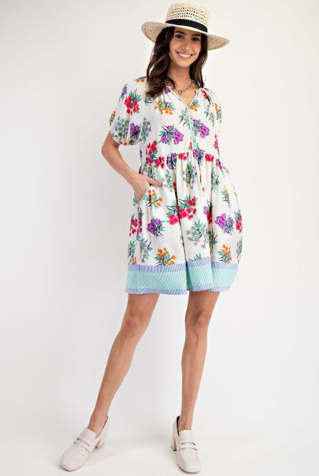 Floral Print Mix Stripe Woven Dress-Dresses-Easel-Stuffology - Where Vintage Meets Modern, A Boutique for Real Women in Crosbyton, TX