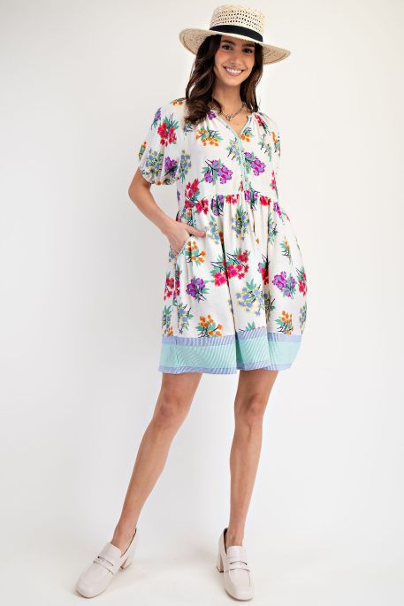 Floral Print Mix Stripe Woven Dress-Dresses-Easel-Stuffology - Where Vintage Meets Modern, A Boutique for Real Women in Crosbyton, TX