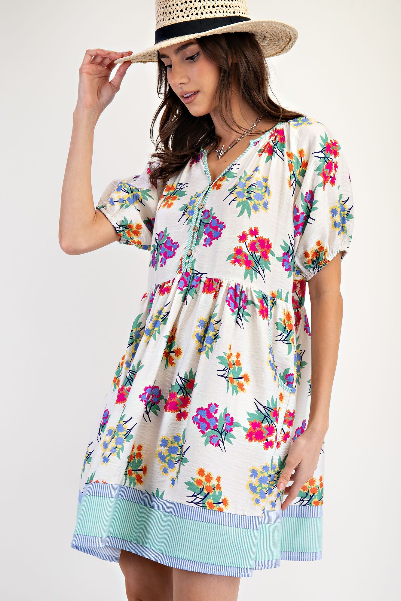 Floral Print Mix Stripe Woven Dress-Dresses-Easel-Stuffology - Where Vintage Meets Modern, A Boutique for Real Women in Crosbyton, TX