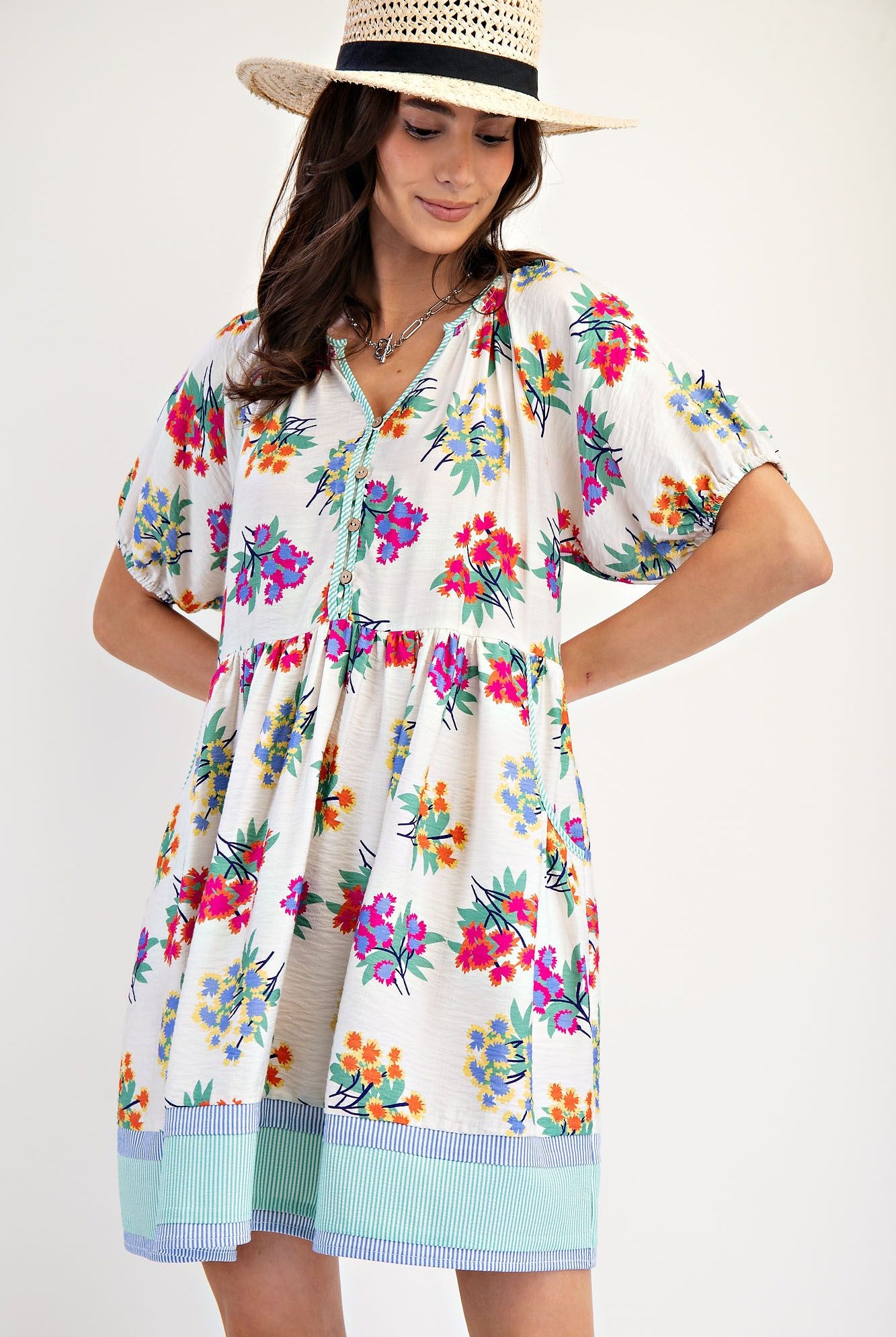 Floral Print Mix Stripe Woven Dress-Dresses-Easel-Stuffology - Where Vintage Meets Modern, A Boutique for Real Women in Crosbyton, TX