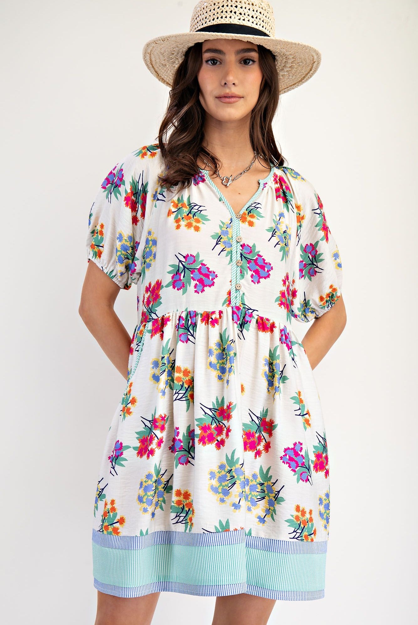 Floral Print Mix Stripe Woven Dress-Dresses-Easel-Stuffology - Where Vintage Meets Modern, A Boutique for Real Women in Crosbyton, TX