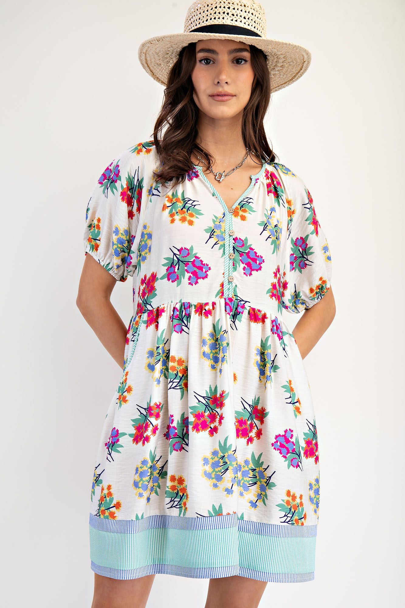 Floral Print Mix Stripe Woven Dress-Dresses-Easel-Stuffology - Where Vintage Meets Modern, A Boutique for Real Women in Crosbyton, TX