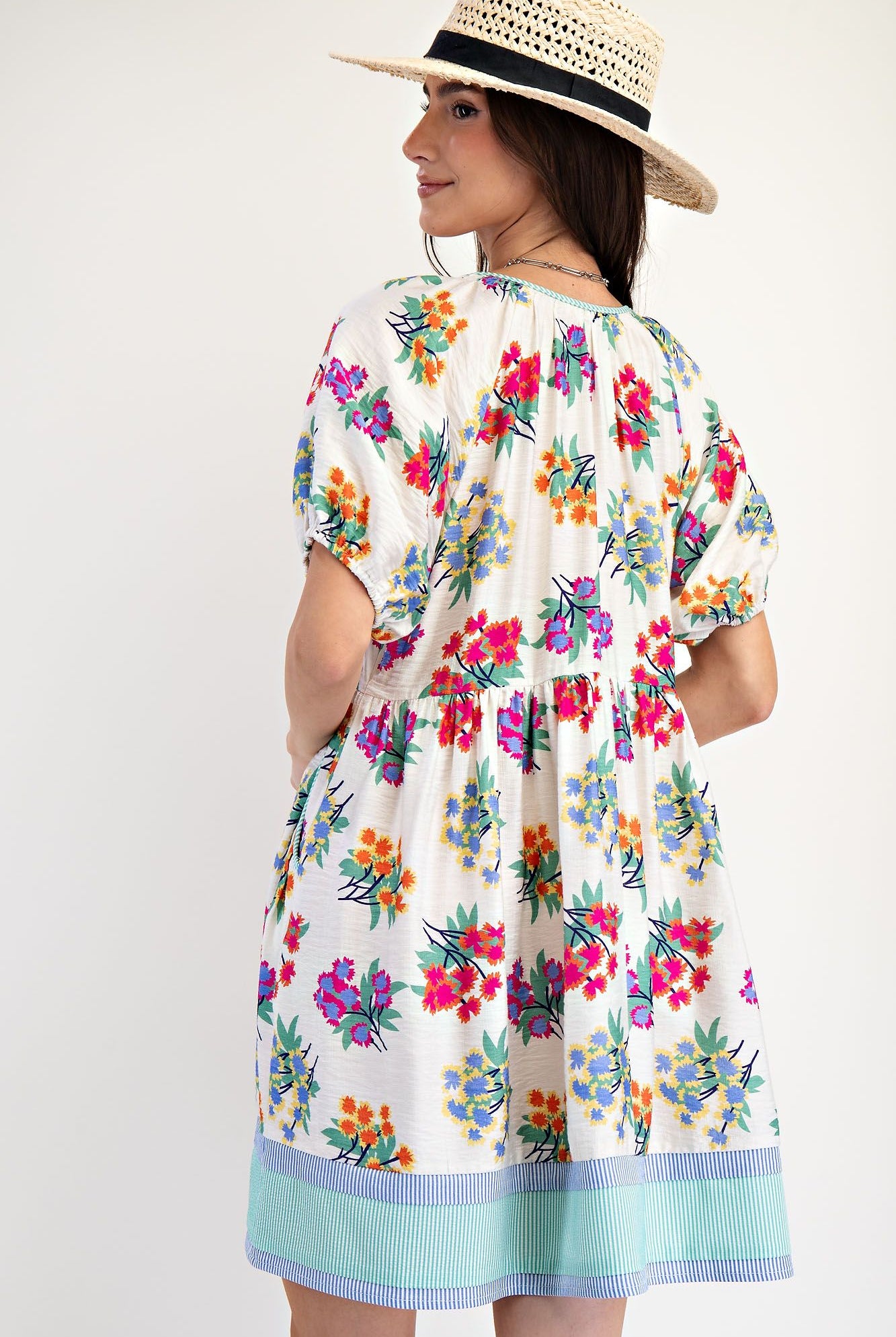 Floral Print Mix Stripe Woven Dress-Dresses-Easel-Stuffology - Where Vintage Meets Modern, A Boutique for Real Women in Crosbyton, TX