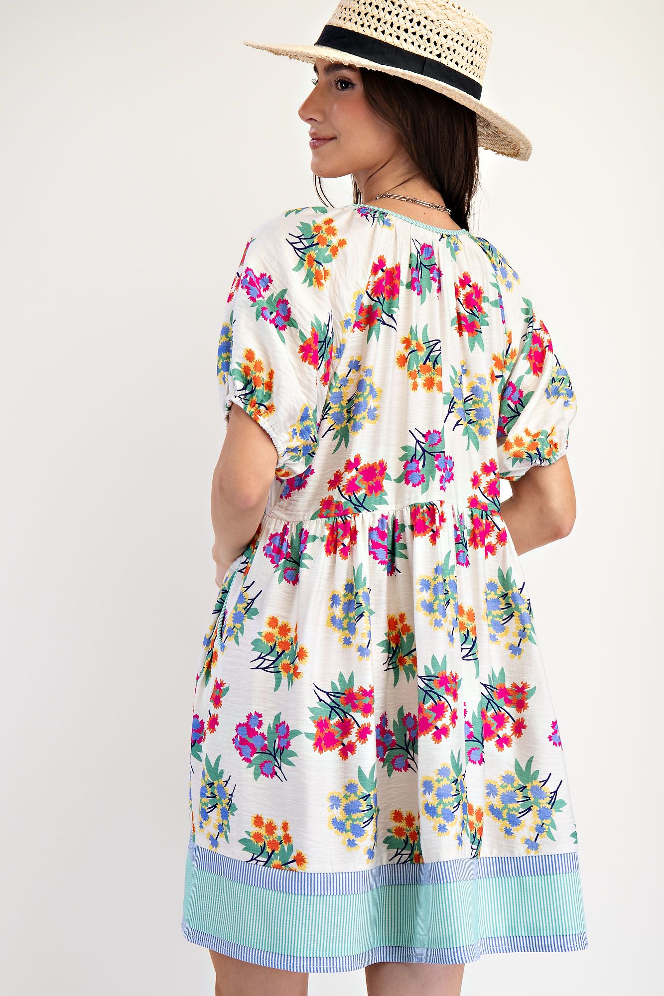 Floral Print Mix Stripe Woven Dress-Dresses-Easel-Stuffology - Where Vintage Meets Modern, A Boutique for Real Women in Crosbyton, TX