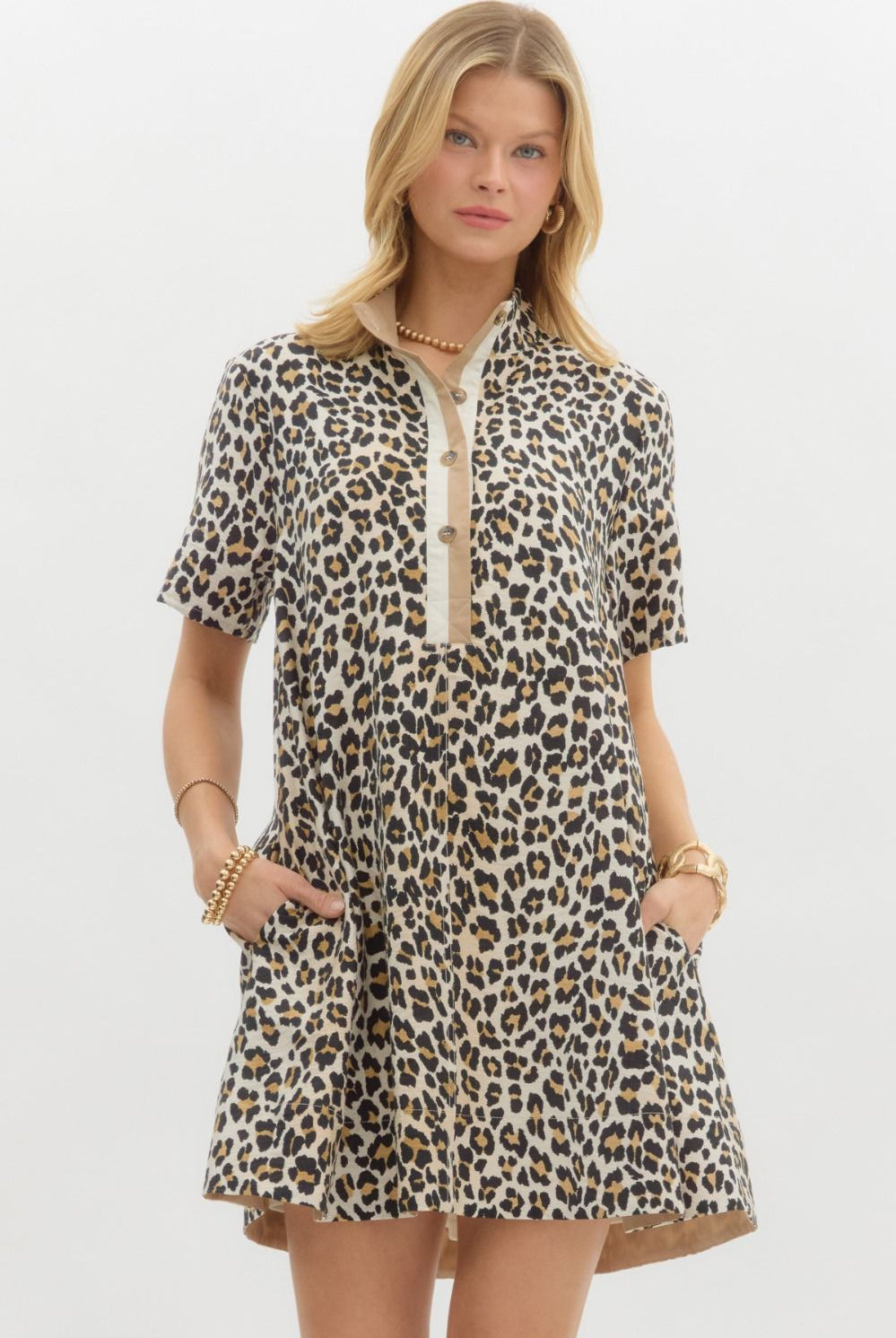 Leopard Print Short Sleeve Dress-Dresses-Entro-Stuffology - Where Vintage Meets Modern, A Boutique for Real Women in Crosbyton, TX