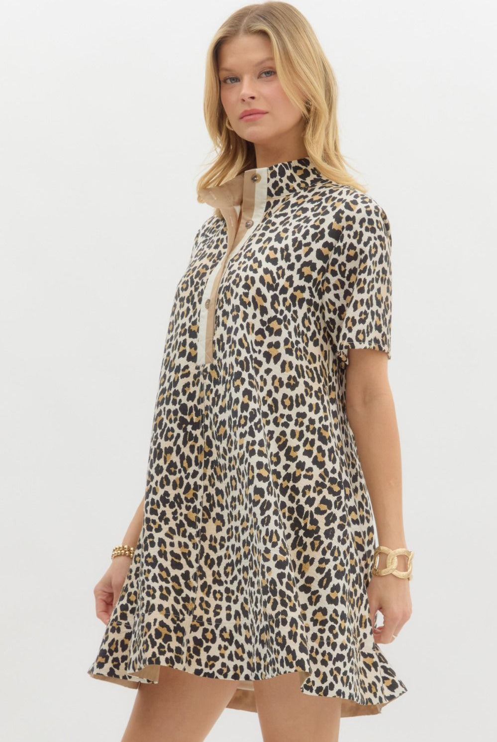Leopard Print Short Sleeve Dress-Dresses-Entro-Stuffology - Where Vintage Meets Modern, A Boutique for Real Women in Crosbyton, TX