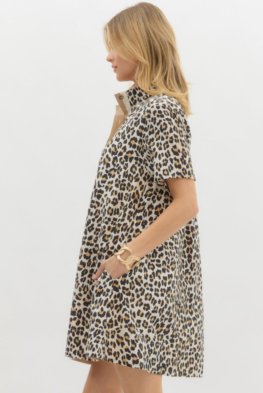 Leopard Print Short Sleeve Dress-Dresses-Entro-Stuffology - Where Vintage Meets Modern, A Boutique for Real Women in Crosbyton, TX