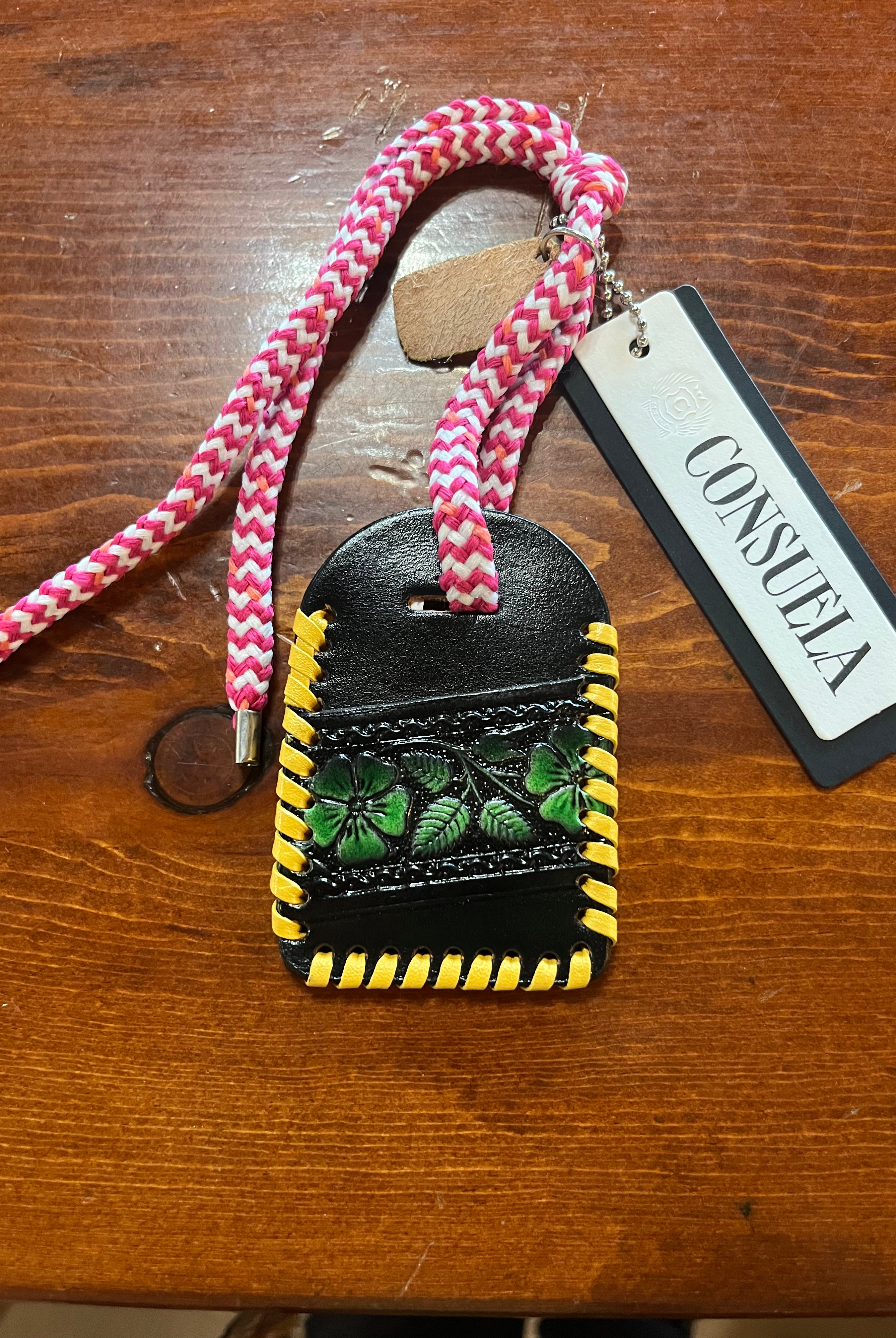Consuela Luggage Tags, Leather green and yellow | Stuffology Boutique-Handbags-Consuela-Stuffology - Where Vintage Meets Modern, A Boutique for Real Women in Crosbyton, TX