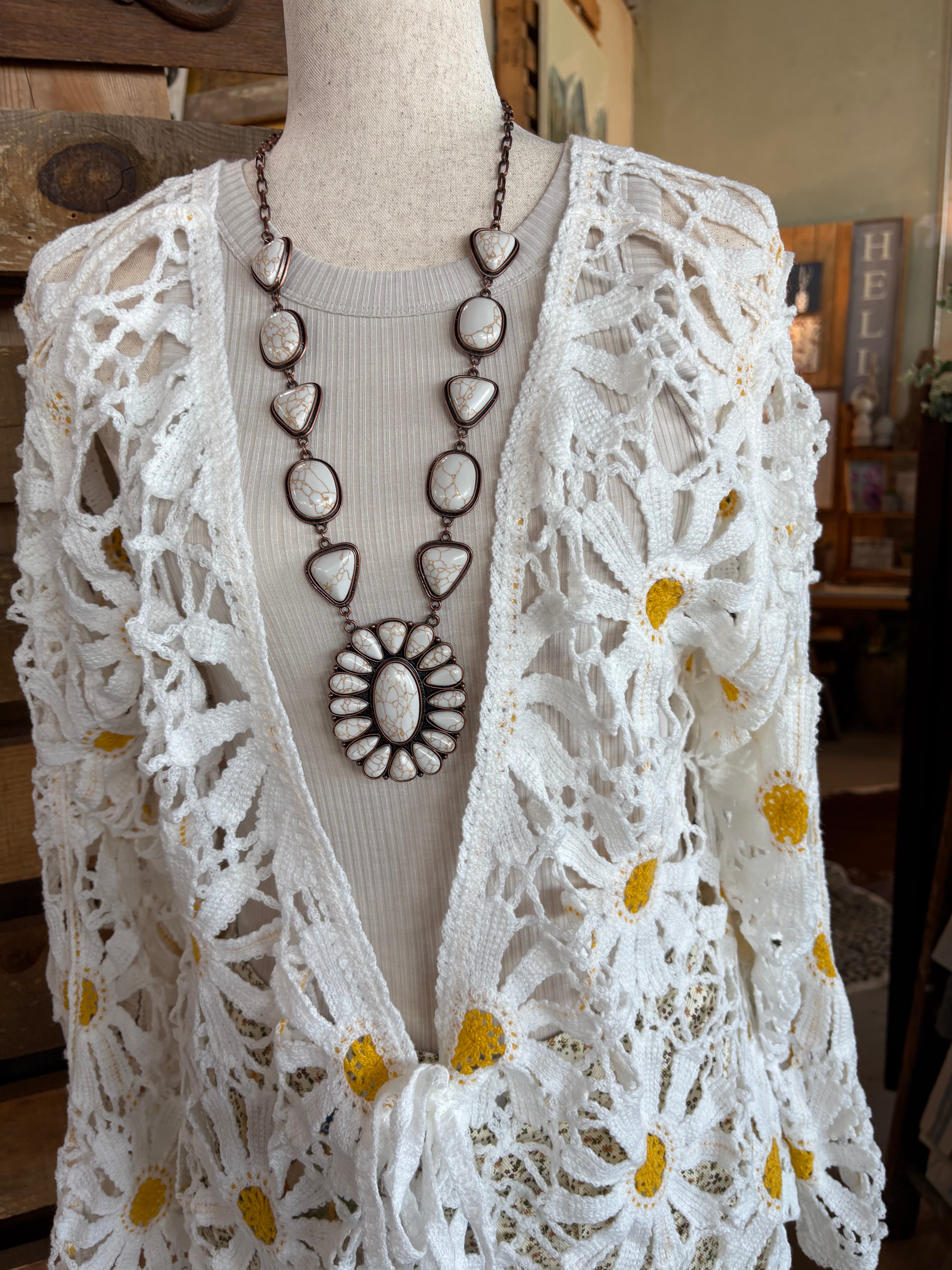 Faux Ivory and Copper Faux Squash Blossom Necklace-Jewelry-Stuffology Boutique -Stuffology - Where Vintage Meets Modern, A Boutique for Real Women in Crosbyton, TX