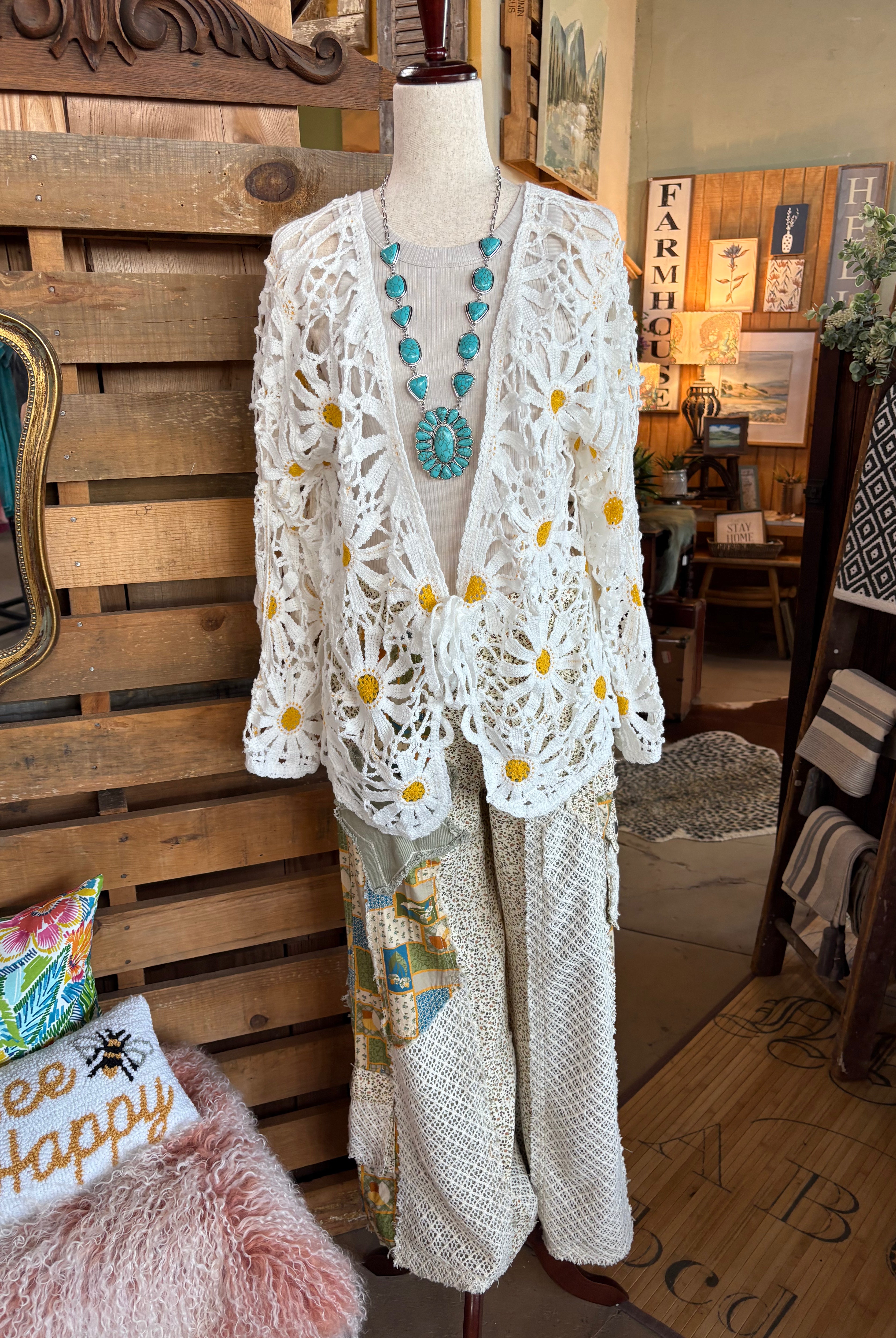 Faux Turquoise Squash Blossom Necklace-Jewelry-Stuffology Boutique -Stuffology - Where Vintage Meets Modern, A Boutique for Real Women in Crosbyton, TX