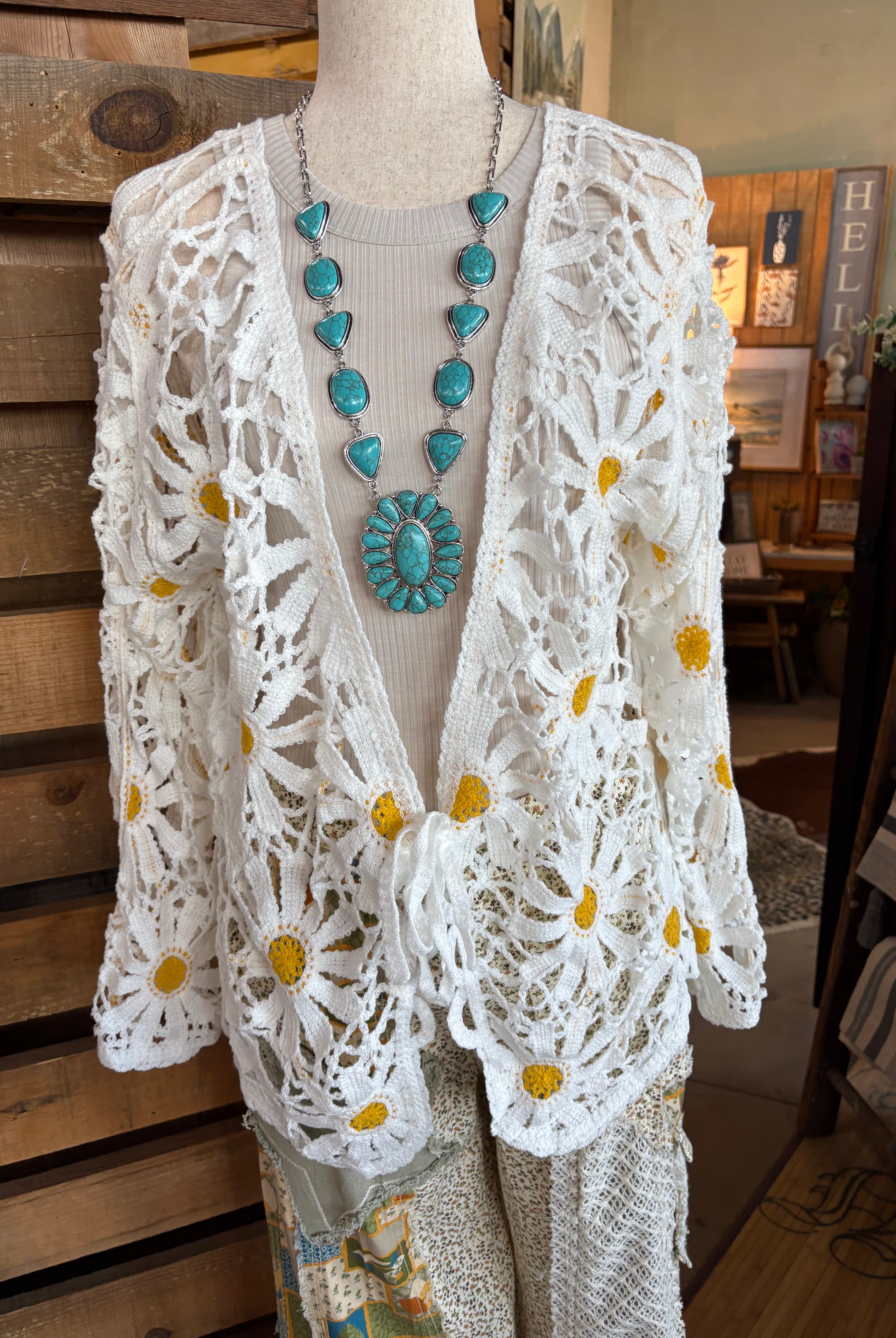 Faux Turquoise Squash Blossom Necklace-Jewelry-Stuffology Boutique -Stuffology - Where Vintage Meets Modern, A Boutique for Real Women in Crosbyton, TX