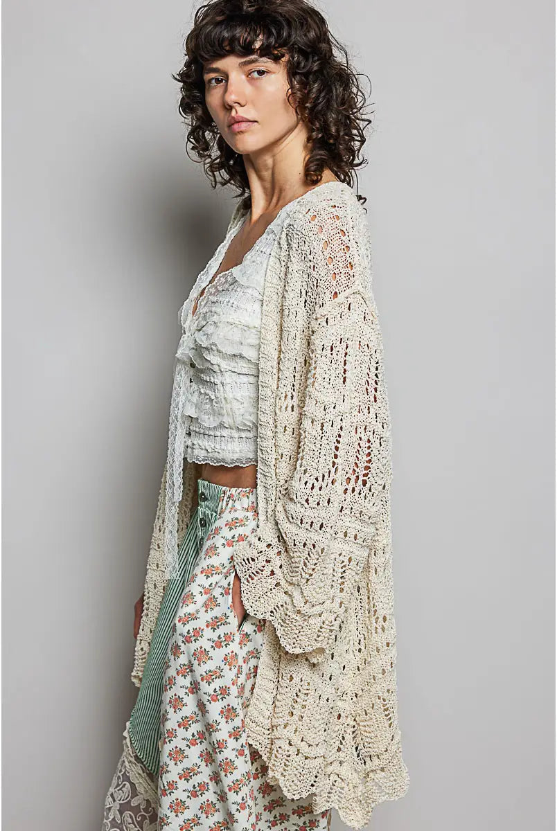 POL Clothing Crochet Weave Boho Cardigan-Cardigan-POL Clothing-Stuffology - Where Vintage Meets Modern, A Boutique for Real Women in Crosbyton, TX